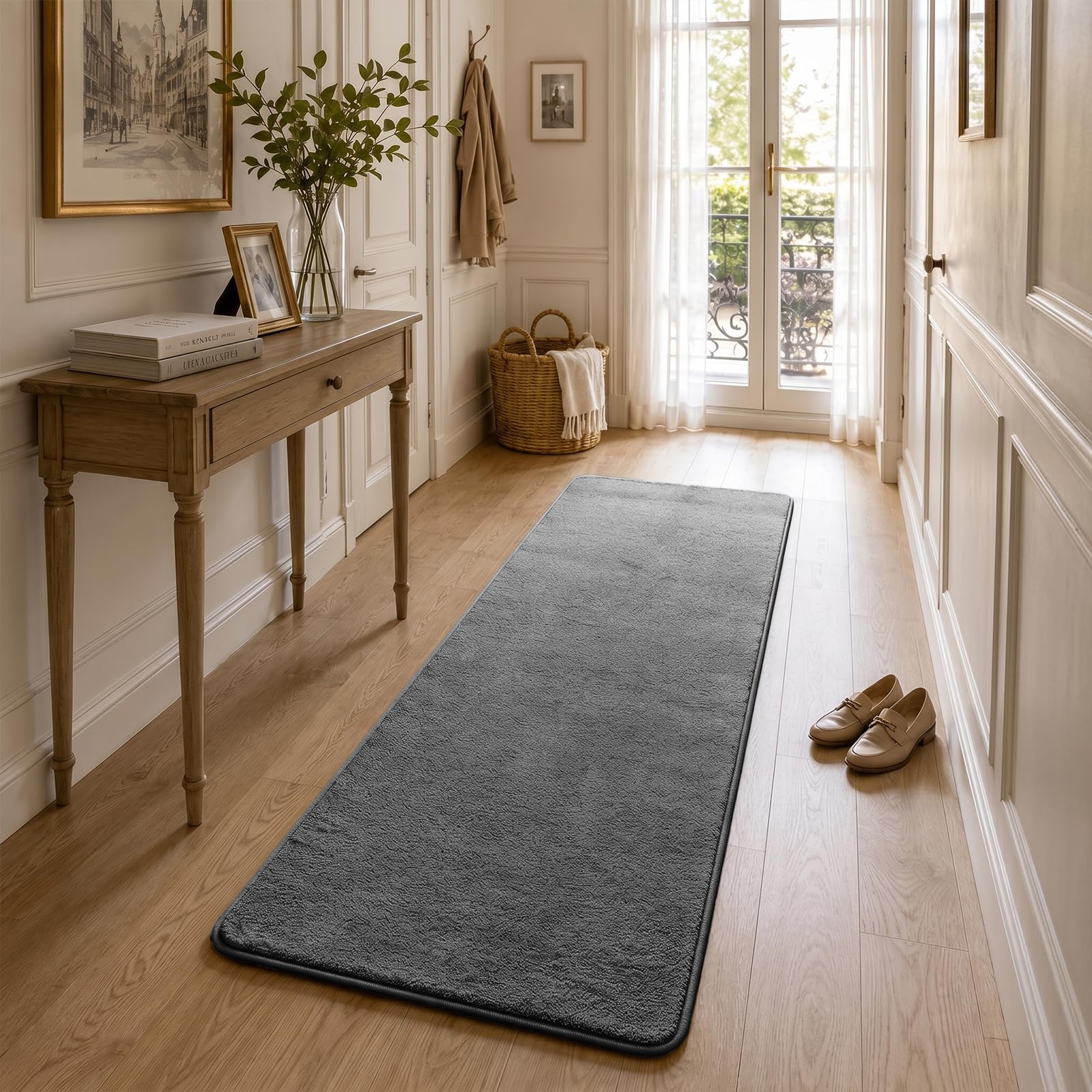 VOUNOT® Teppich Wohnzimmer 60x180 cm, mit rutschfeste Rückseite & Antirutschmatte, Kuscheliger Kurzflor Flauschig Teppiche Gegend für Schlafzimmer Kinderzimmer Esszimmer, Anthracite