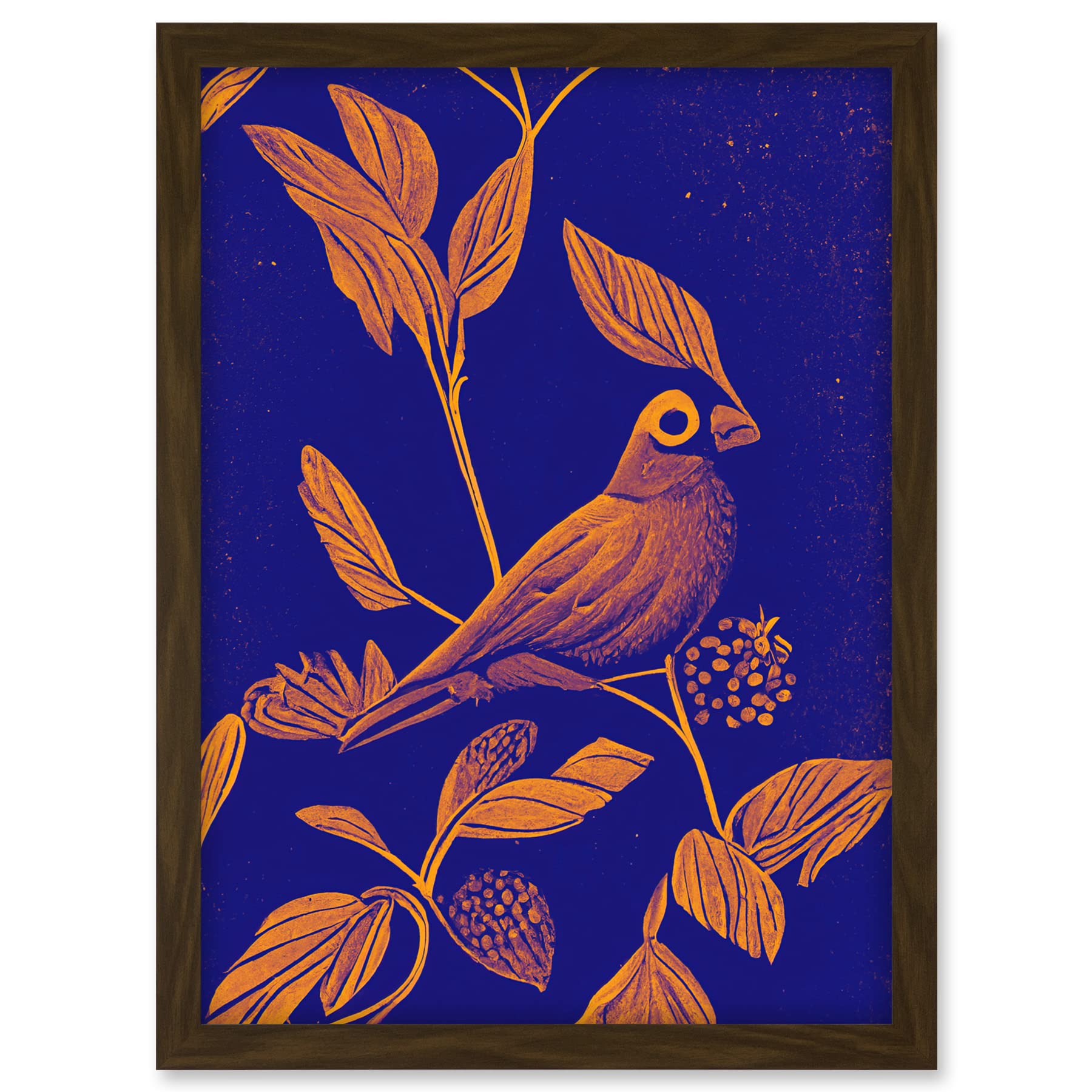 Doppelganger33 LTD Vintage Art Nouveau Pattern Detail Tropical Bird On Branch Linocut Illustration Artwork Framed A3 Wall Art Print