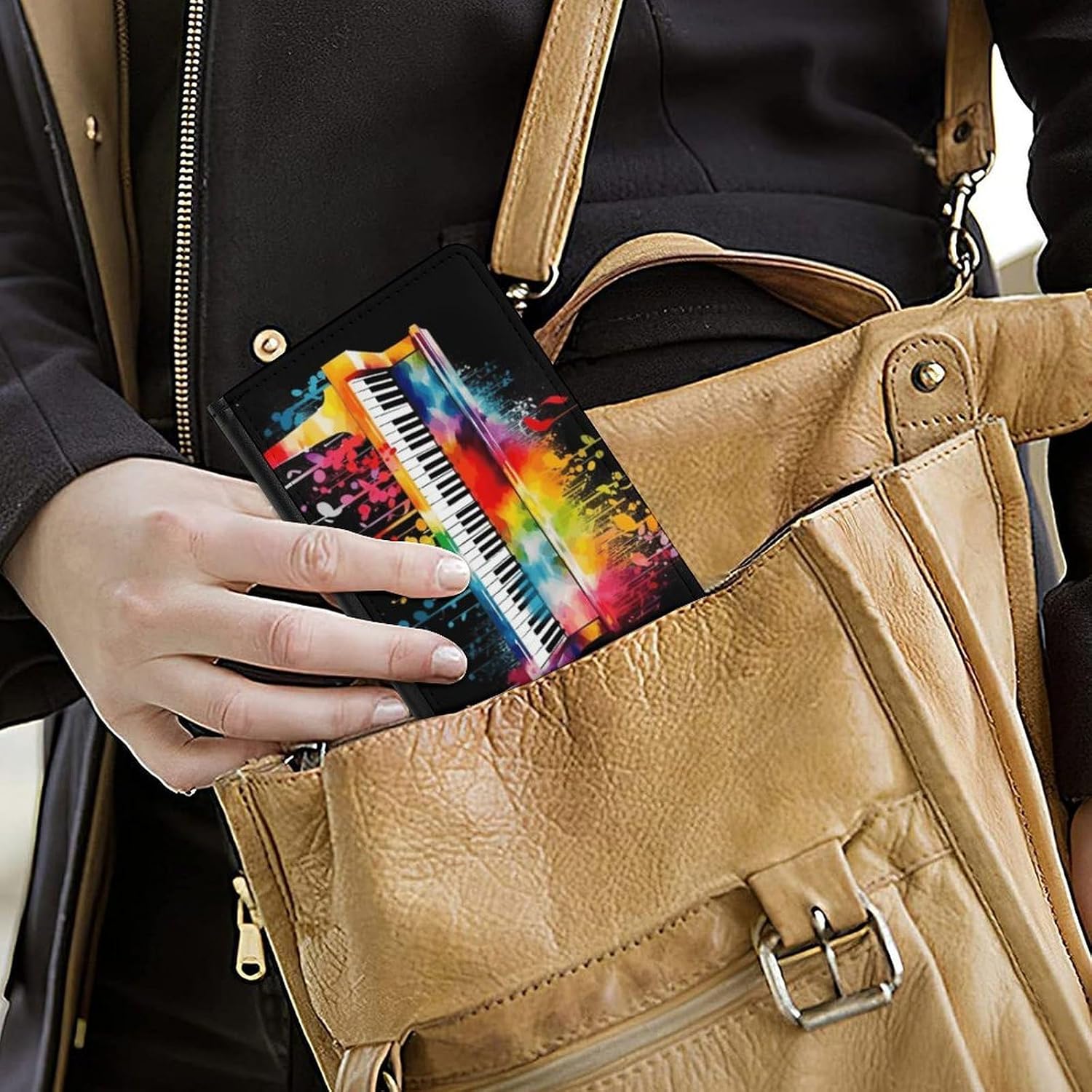 Colorful Piano Keyboard Music Note Passport Holder Cover Passport Cover Protector Essentials with Credit Card Slots Slim Travel Wallet Covers Documents Organizer Protector for Man&Women image 5