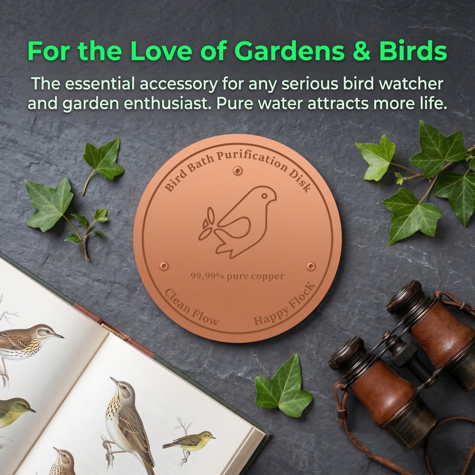 Genérico Copper Bird Bath Disc Cleaner, Triple Point Support Water Plate, Anti Algae Copper Cleaning Disc for Outdoor Birdbath Maintenance, Durable Garden Pond Accessory, Patio Yard Lawn Water