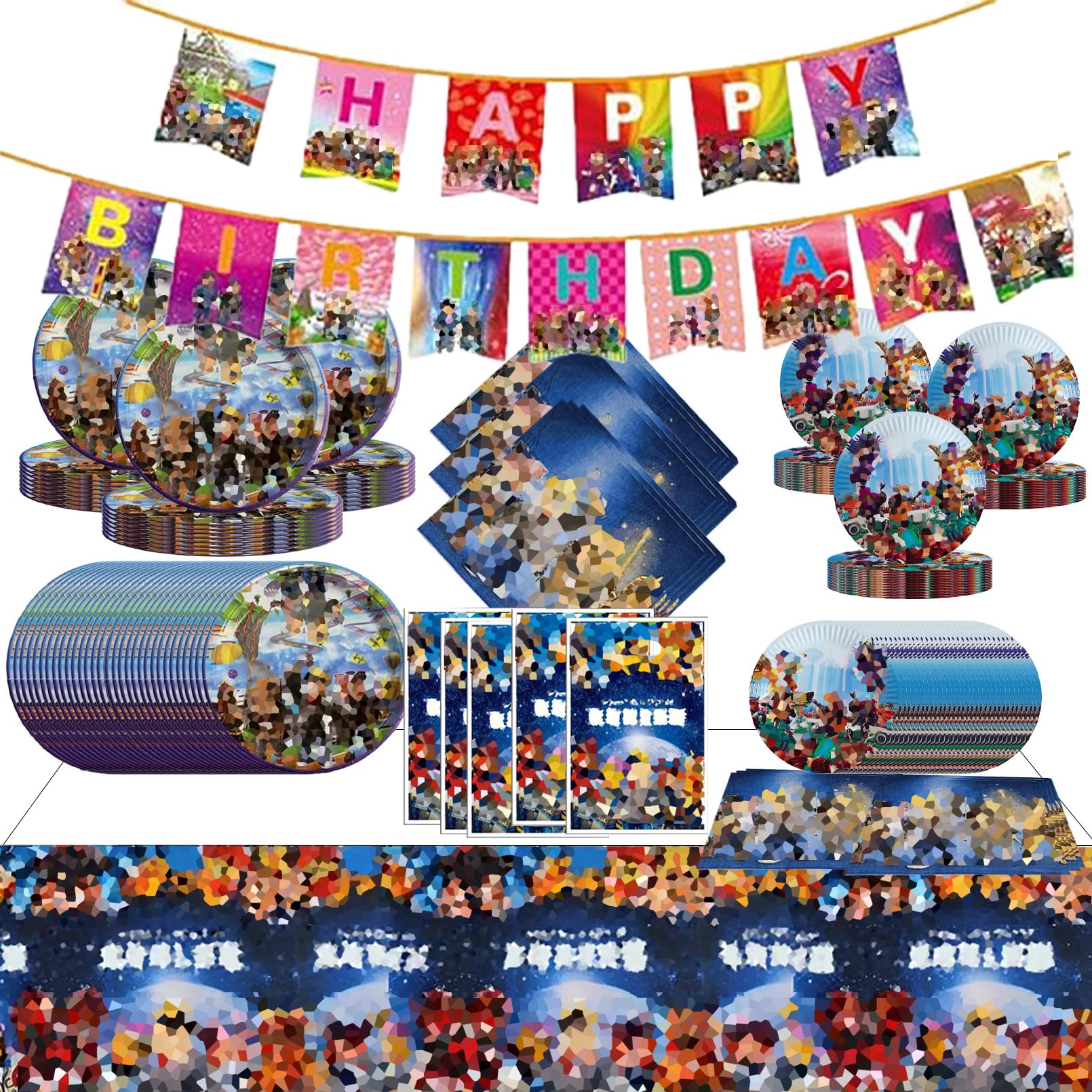 72 Pièces Vaisselle Rob-lx Anniversaire，Décoration Rob-lx Anniversaire，Assiette，Nappe，Banderoles，Convient pour 20 personnes