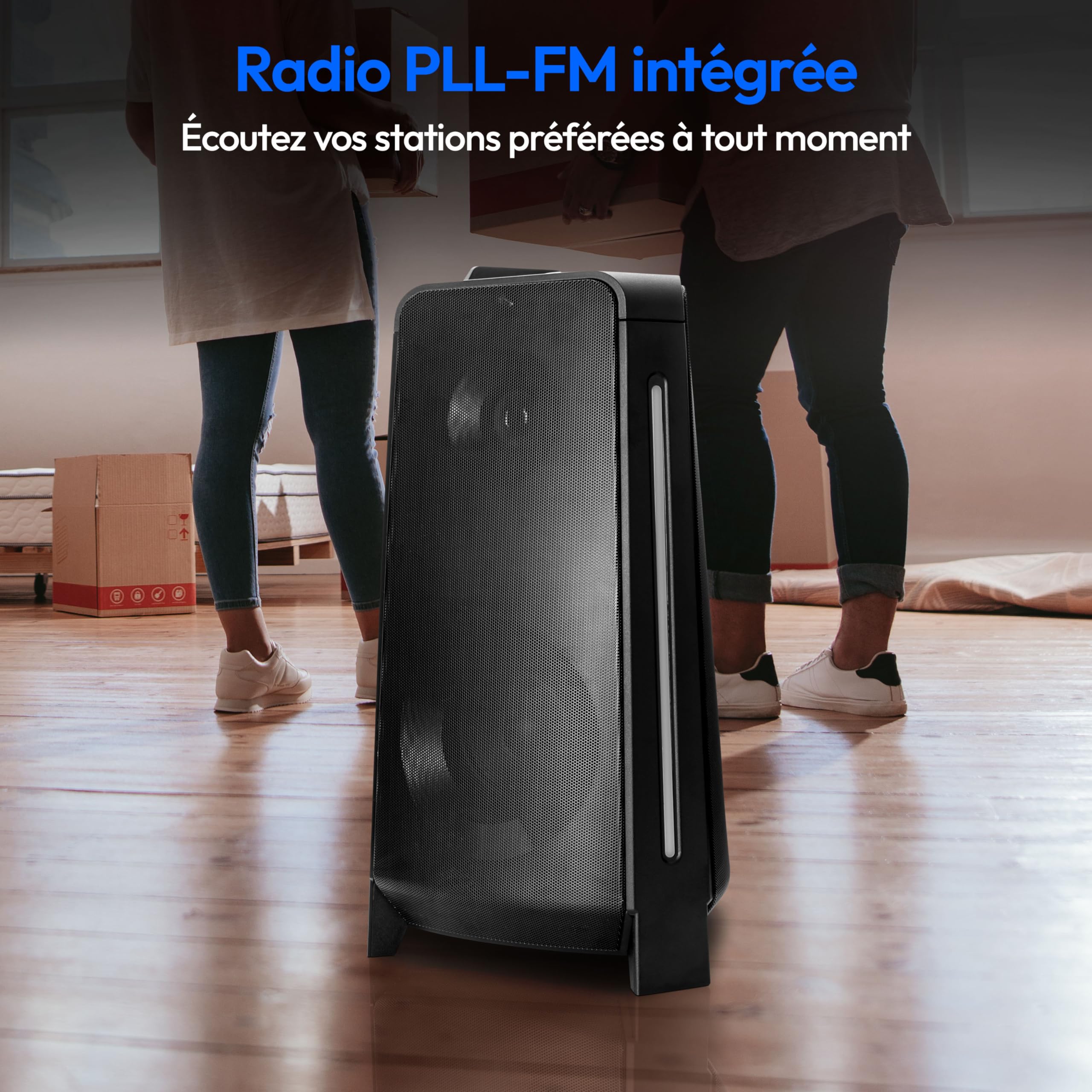 MEDION P15012 Party-Soundsystem (haut-parleurs de fête avec microphone, karaoké Partybox, batterie, Bluetooth, True Wireless Stereo, 2X 220 watts, effets lumineux, USB, AUX, 2X prise microphone, insta