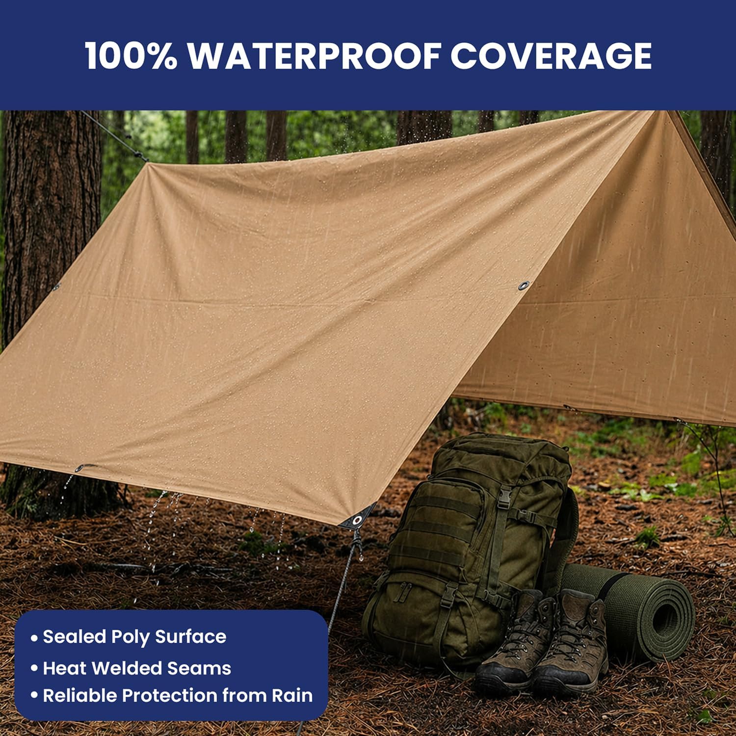 Tarps Now 40x40 Feet Heavy Duty Waterproof Poly Tarp | 12 MIL Reinforced Tarp with Aluminum Grommets | General-Purpose Brown Tarp Cover