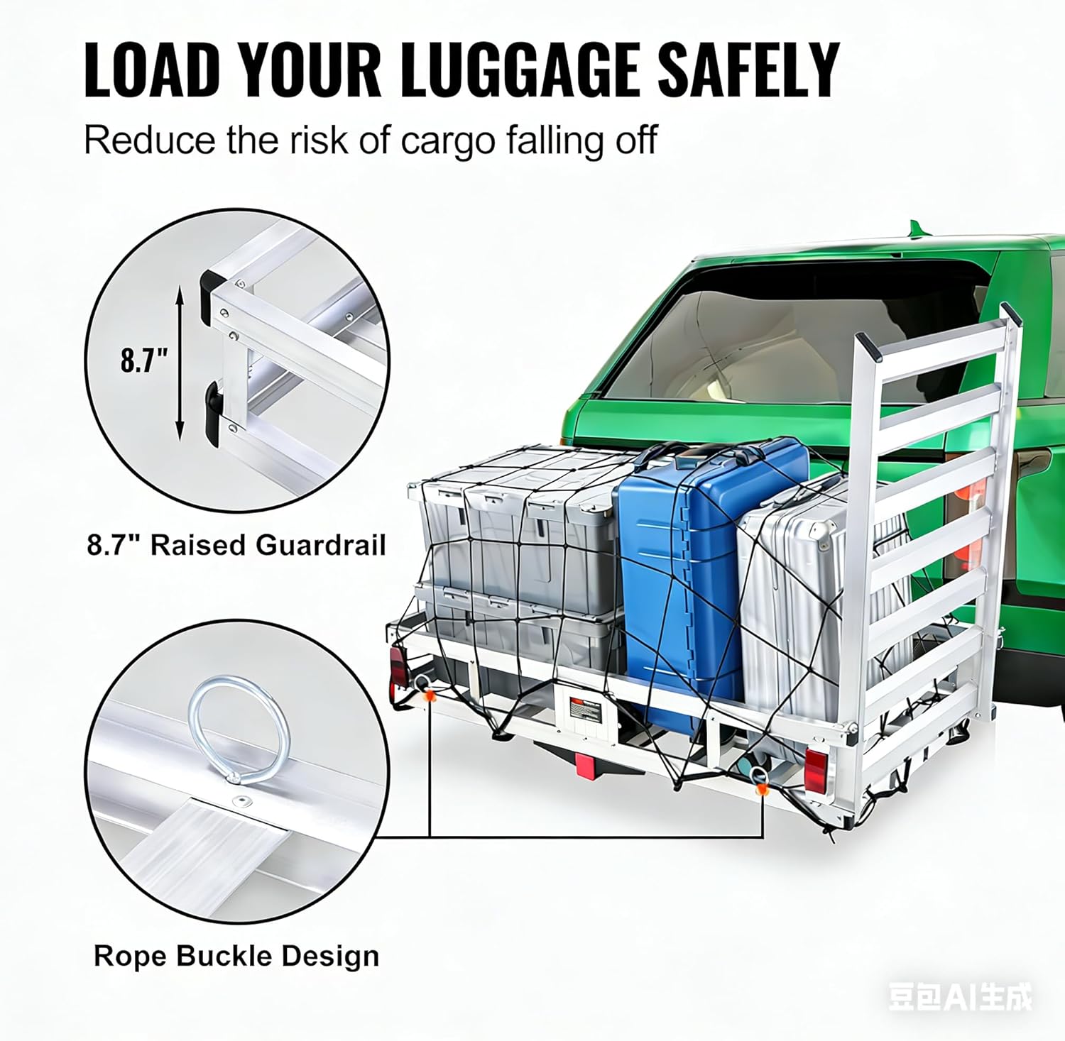 500LB Hitch Cargo Carrier with Folding Ramp, 50 x 29.5 Inch Aluminum Cargo Basket, Heavy Duty Trailer Hitch Mounted Rack for 2" Receiver, SUV Truck Van