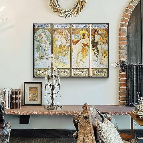 Miniatura 7 de MISITU Rompecabezas de 1000 piezas para adultos, las cuatro estaciones de Alphonse Maria Mucha desafiantes rompecabezas difíciles regalo de