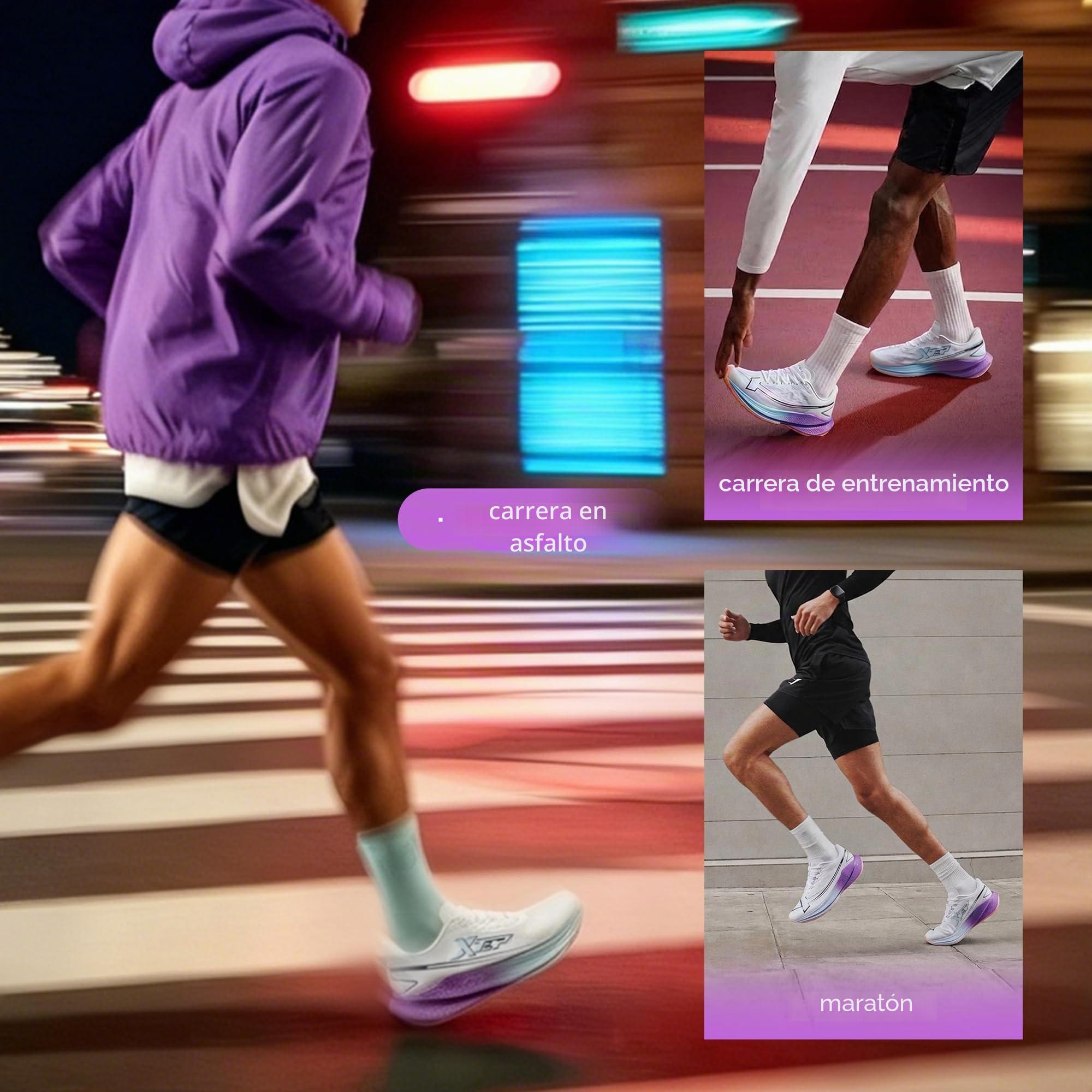 XTEP Zapatillas de correr para hombre, para principiantes, maratón, placa de carbono en forma de pala, 70% de amortiguación, ligeras, transpirables, antideslizantes, amortiguadas
