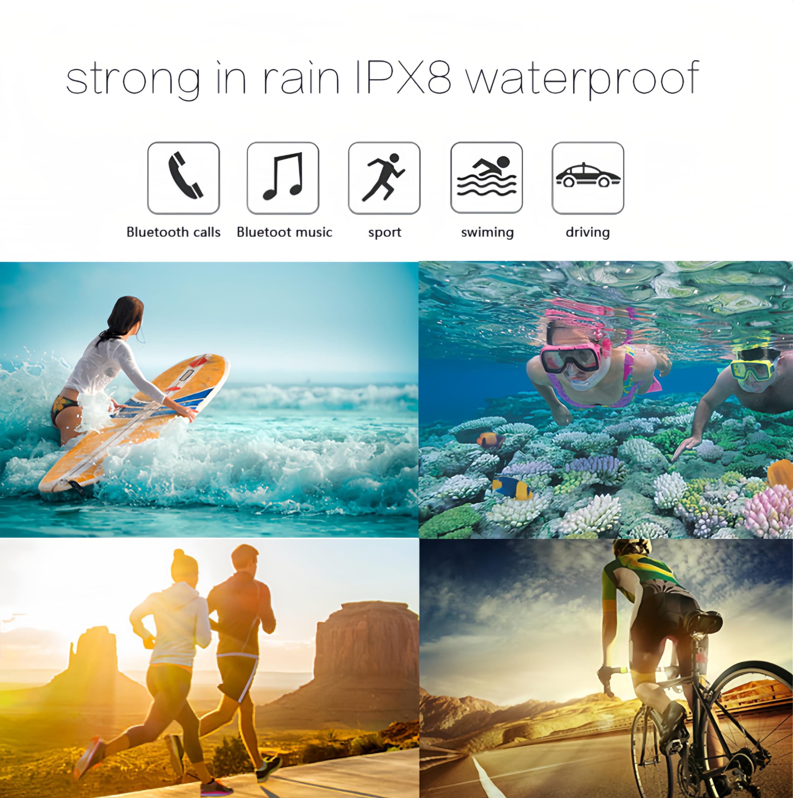 Bewinner Casque de Natation Bluetooth Étanche IPX8 avec Réduction du Bruit et Invite Vocale pour Surf et Plongée – Casque sous-Marin sans Fil en Bleu