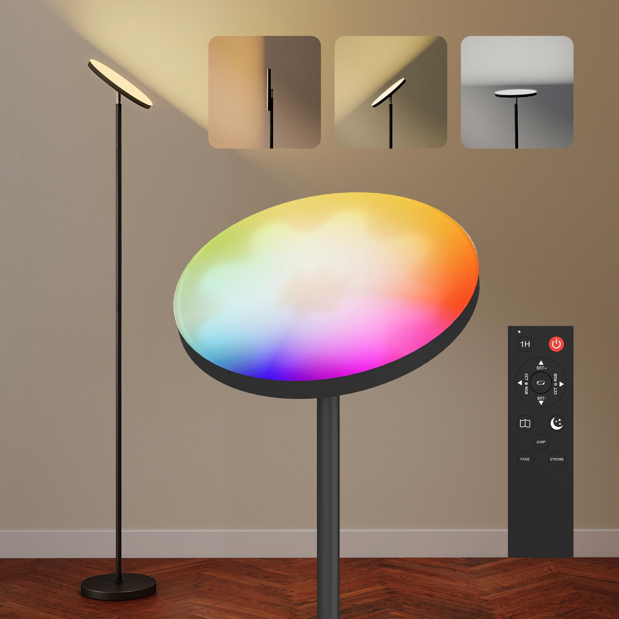 Homcom Black Rgb Floor Lamp With Rotatable Head Modern Standing Lamp