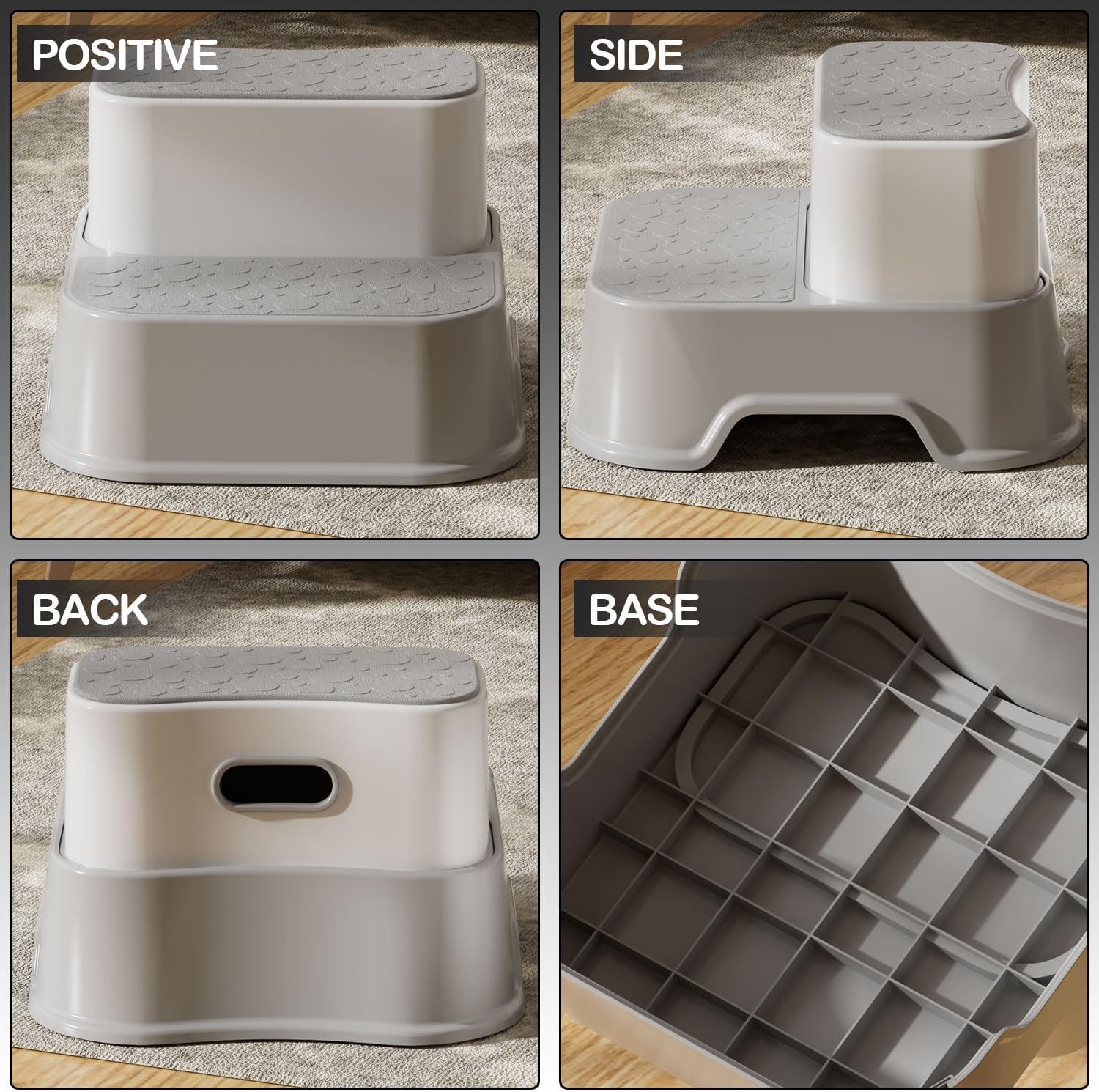 Step Stool for Toddlers, 2-in-1 Kids Step Stool for Bathroom Sink Kitchen Cabinet Bedroom Nursery Room, Non-Slip Sturdy Baby Child Toilet Potty Training Step Stool (2-Pack Grey)