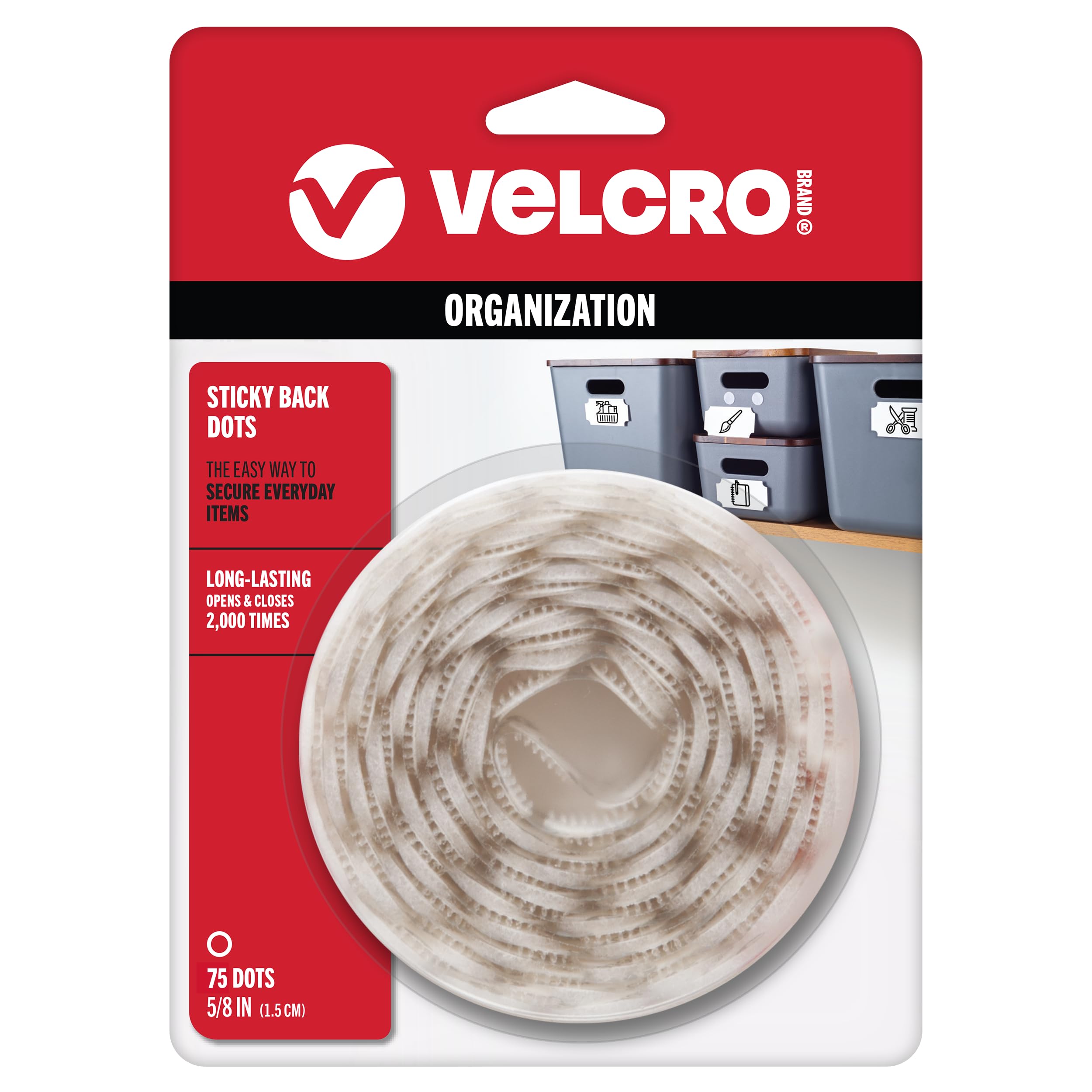 VELCRO Brand - Sticky Back Hook and Loop Fasteners | Perfect for Home or Office | 5/8in Coins | White, 75Pk