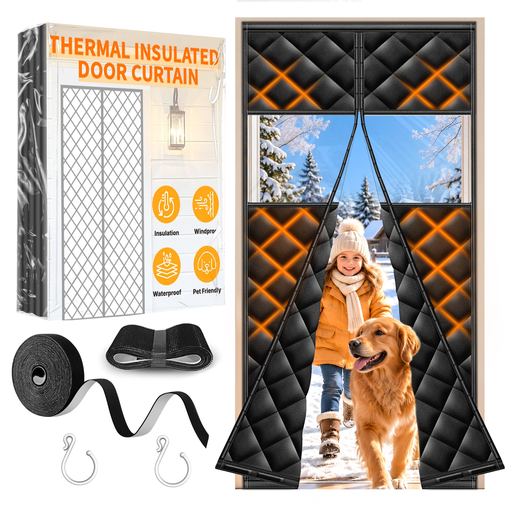 HOFUDON Magnetic Thermal Protection Curtain Door 100 x 210 cm Black with