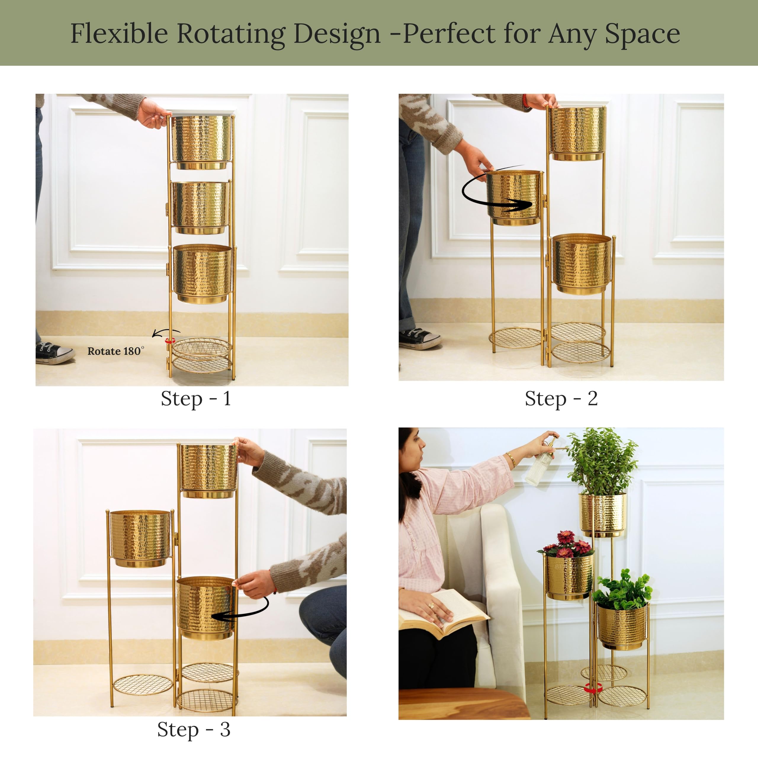 BEHOMA Gold 3-Tier Metal Planter Stand -3