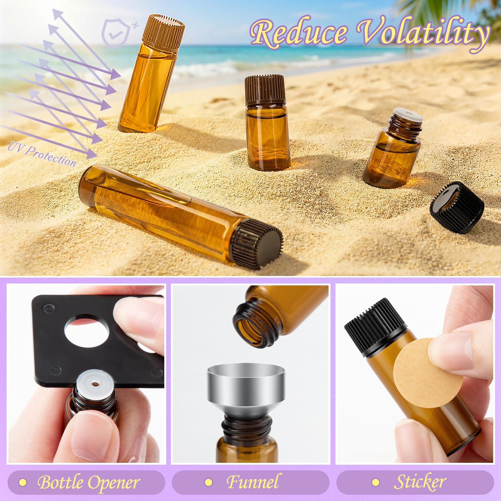 MELLIEX 20 Piezas Botellas de Cristal Marrón Mini Vacías con Tapa para Aceites Esenciales y Perfumes