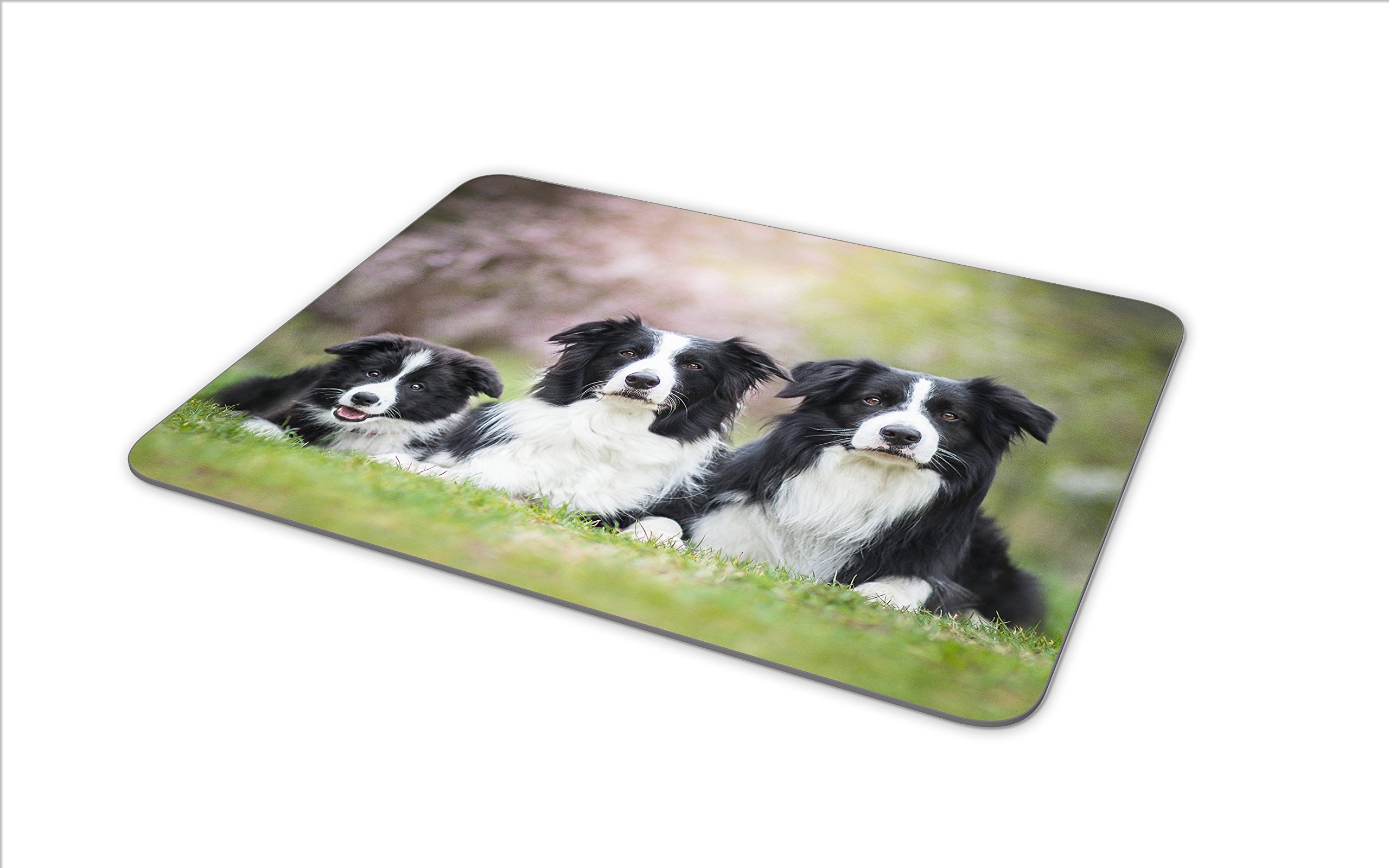 Border Collie Family Gaming Mouse Pad | Non-Slip Rubber Desk Mat 9.5x7.9 Inches