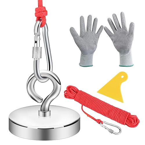Neosmuk Kit de pesca con imán gigante de tierras raras, imán de neodimio de 1000 libras con cuerda, disco grande, recuperación resistente