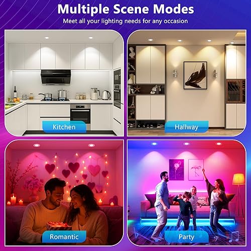 Miniatura 7 de Iluminación empotrable inteligente de 2 pulgadas, WiFi de 5 W, luz empotrada compatible con Alexa y Google Home, regulable RGB y CCT 2700-6500K,