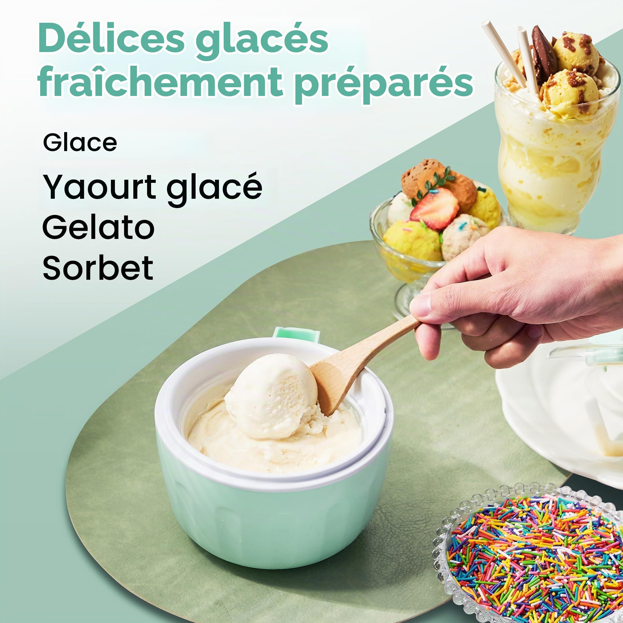 Americana Collection Elite Pint Perfect EIM1205MX Machine à crème glacée 1 pinte Tasse de congélation pour yaourt glacé, sorbet, gelato friandise, recettes, menthe