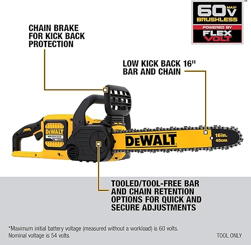 Miniatura 4 de DEWALT FLEXVOLT 60V MAX* Kit combinado de soplador y motosierra sin escobillas, batería de 3 Ah (DCBL772X1 y DCCS670B)
