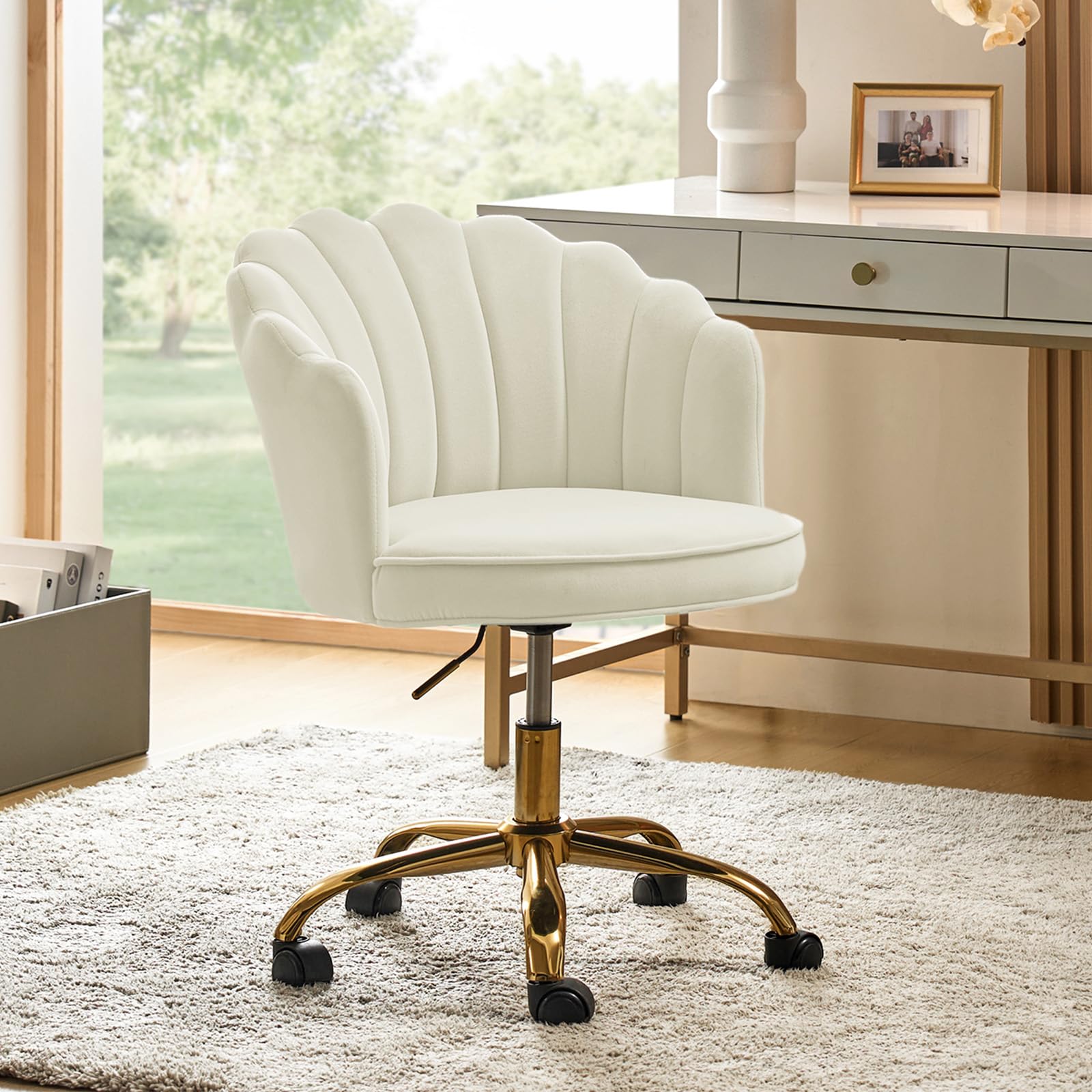 Hulala ベルベットデザインデスクチェア 椅子 パソコンチェア Amazon.com: HULALA HOME Velvet Home Office Desk Chair with Gold