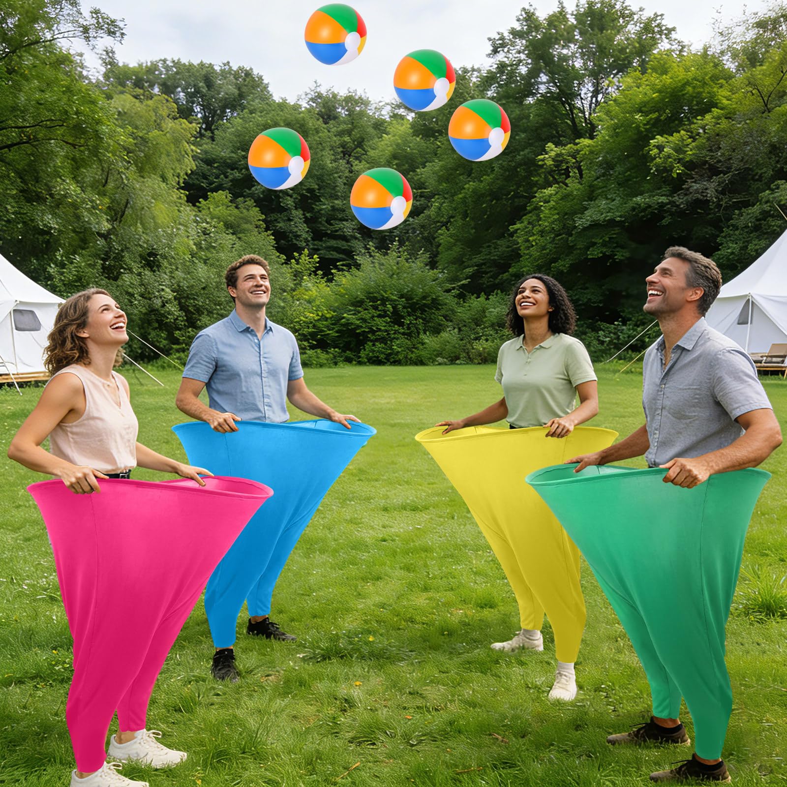 Confezione da 8 pantaloni giganti colorati per nonna, con 32 palline rimbalzanti e 8 pompe ad aria, divertenti giochi all'aperto per adulti, famiglia, cortile, prato, attività, carnevale, feste