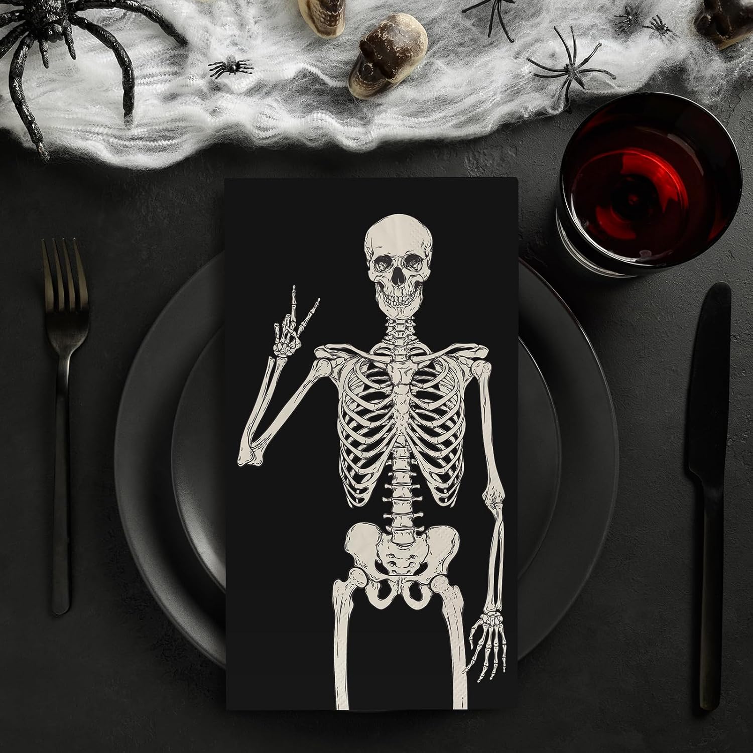 80 Pack Skull Paper Guest Napkins Disposable Halloween Skeleton Bathroom Napkins Smile Skull Guest Hand Towel Napkin for Horror Theme Party Supplies, 13x15.7 Inch image 3