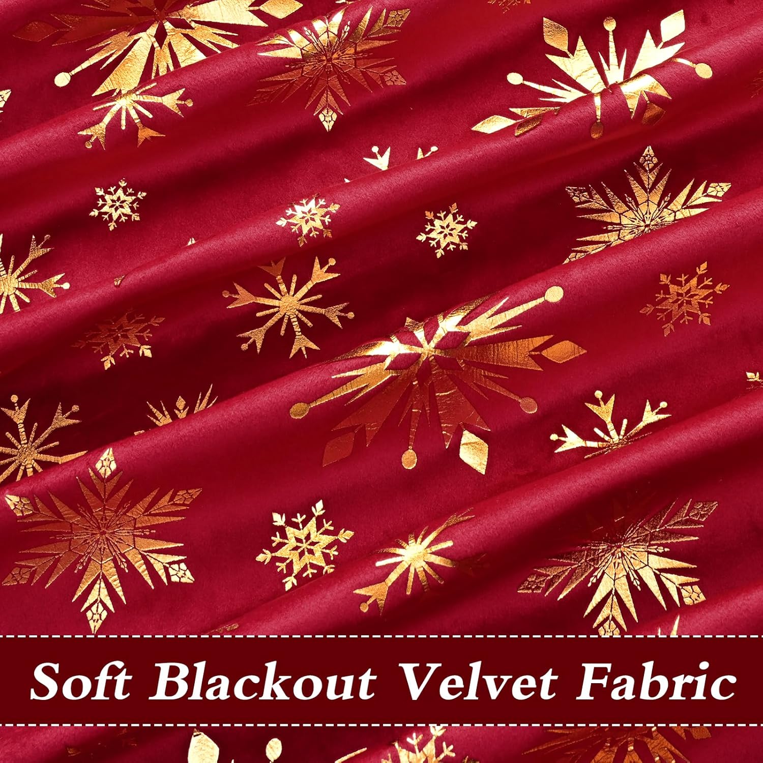 ASPMIZ Christmas Curtains for Living Room, Gold Snowflake Foil Print Curtain, Velvet Blackout Curains for Bedroom, Christmas Drapes 84 Inch Length 2 Panels Set, Thermal Insulated Grommet Curtain, Red