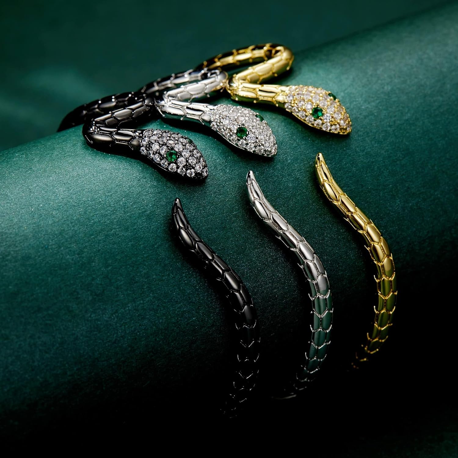 BISAER Gold Snake Cuff Bracelets for Women, 14K Gold Plated Trendy AAAAA Cubic Zirconia Chunky Adjustable Open Bangle Snake Jewelry Gifts - Image 5