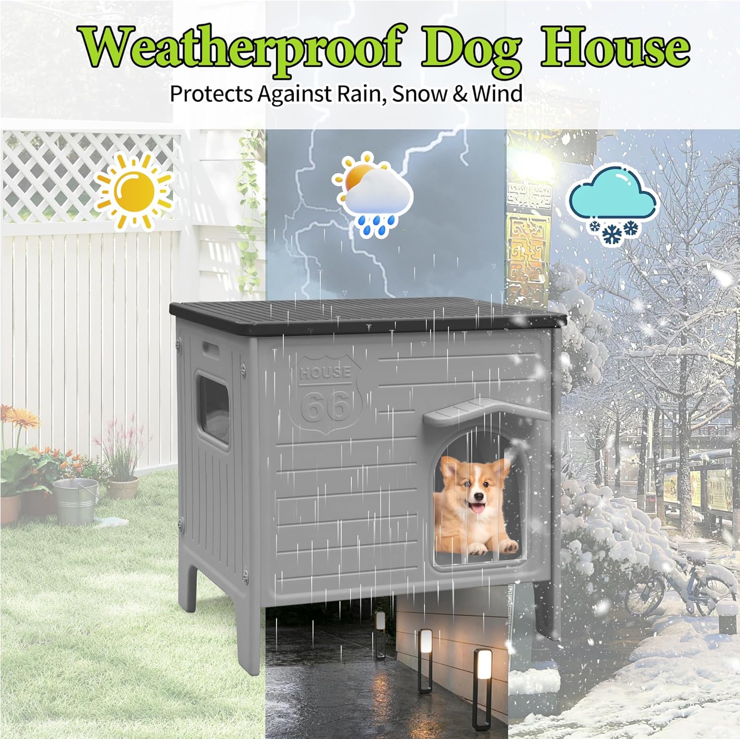Dog House Outdoor Weatherpoof Plastic Dogs Houses Indoor Waterproof Stray/Pet Dog Shelter Outside for Medium and Small Dogs