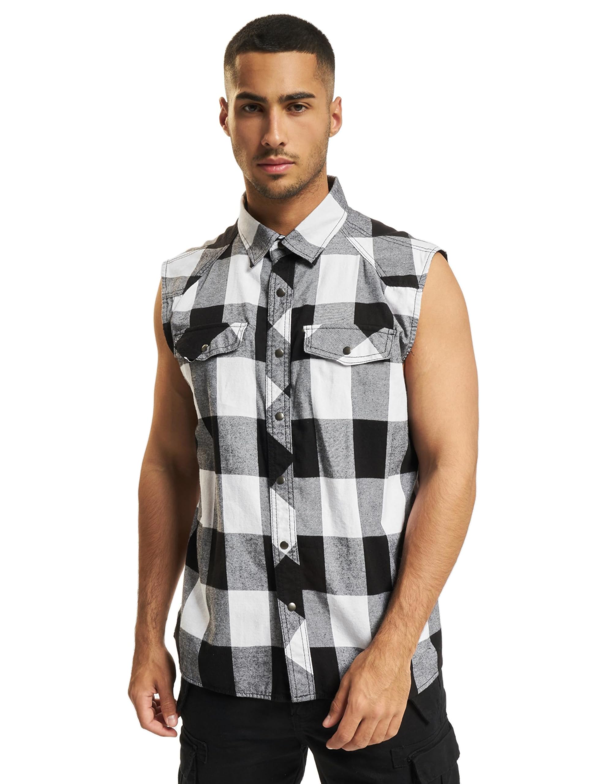 Brandit Checkshirt ärmelloses Hemd – Schwarz-Weiß – 3XL