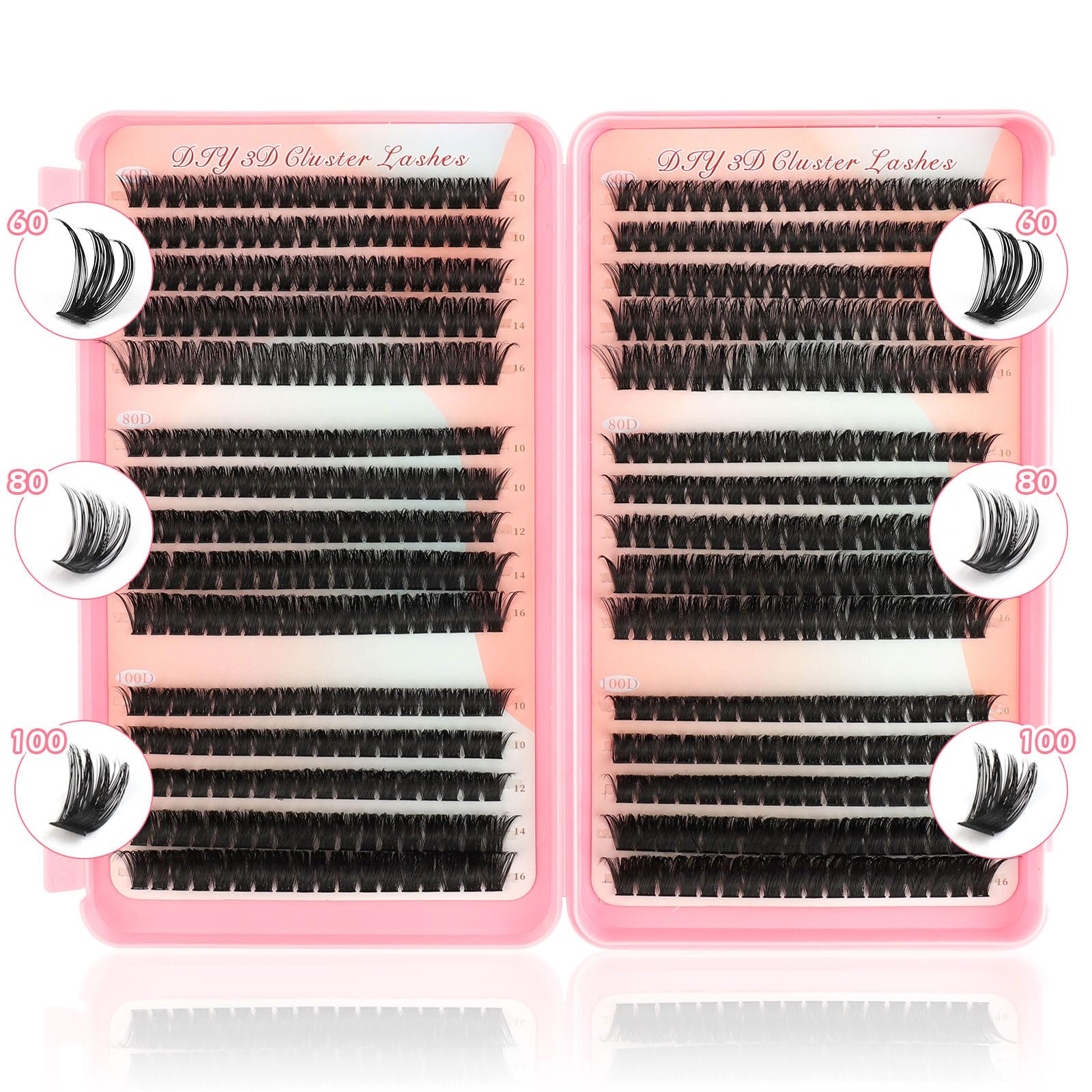 Silkiwinki Einzelne Wimpern 580 Stück Natürliche Cluster Buch D Curl Künstliche Extension 10-16MM (60D+80D+100D)
