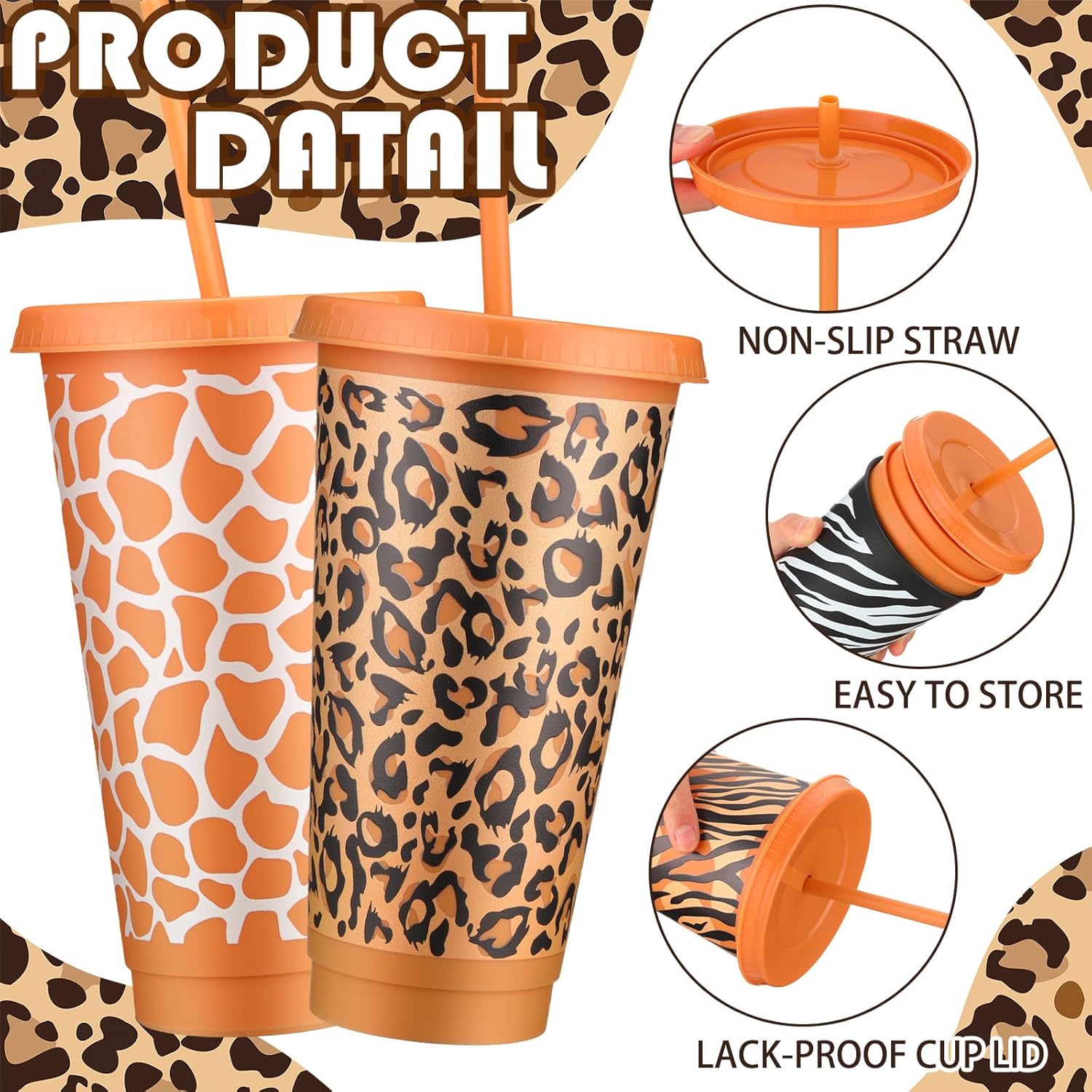 12 Pcs Safari Party Plastic Cups with Lid Straw 24 oz Cheetah Plastic Drink Cups Reusable Bulk Leopard Tumblers for Cheetah Theme Party Favors Birthday Gifts Animal Print Decorations