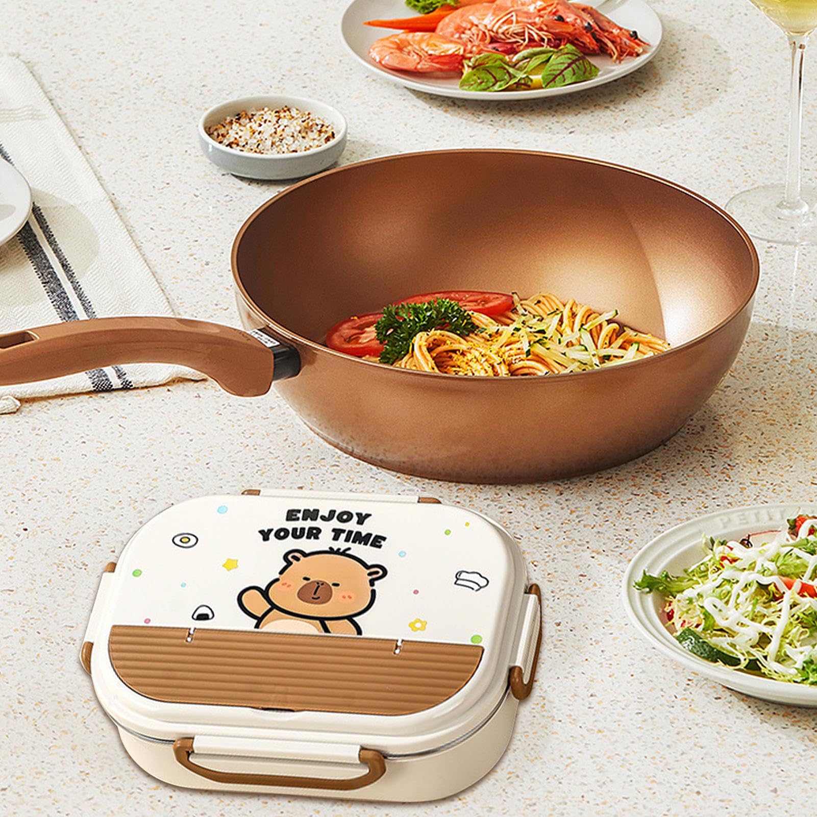 Lunch Box Couverts Portables Adaptés Au Micro-Ondes | contenants à collation 4 compartiments et couverts adultes Boîte Repas Et Collations Pour École, Pique-Nique, Crèche,