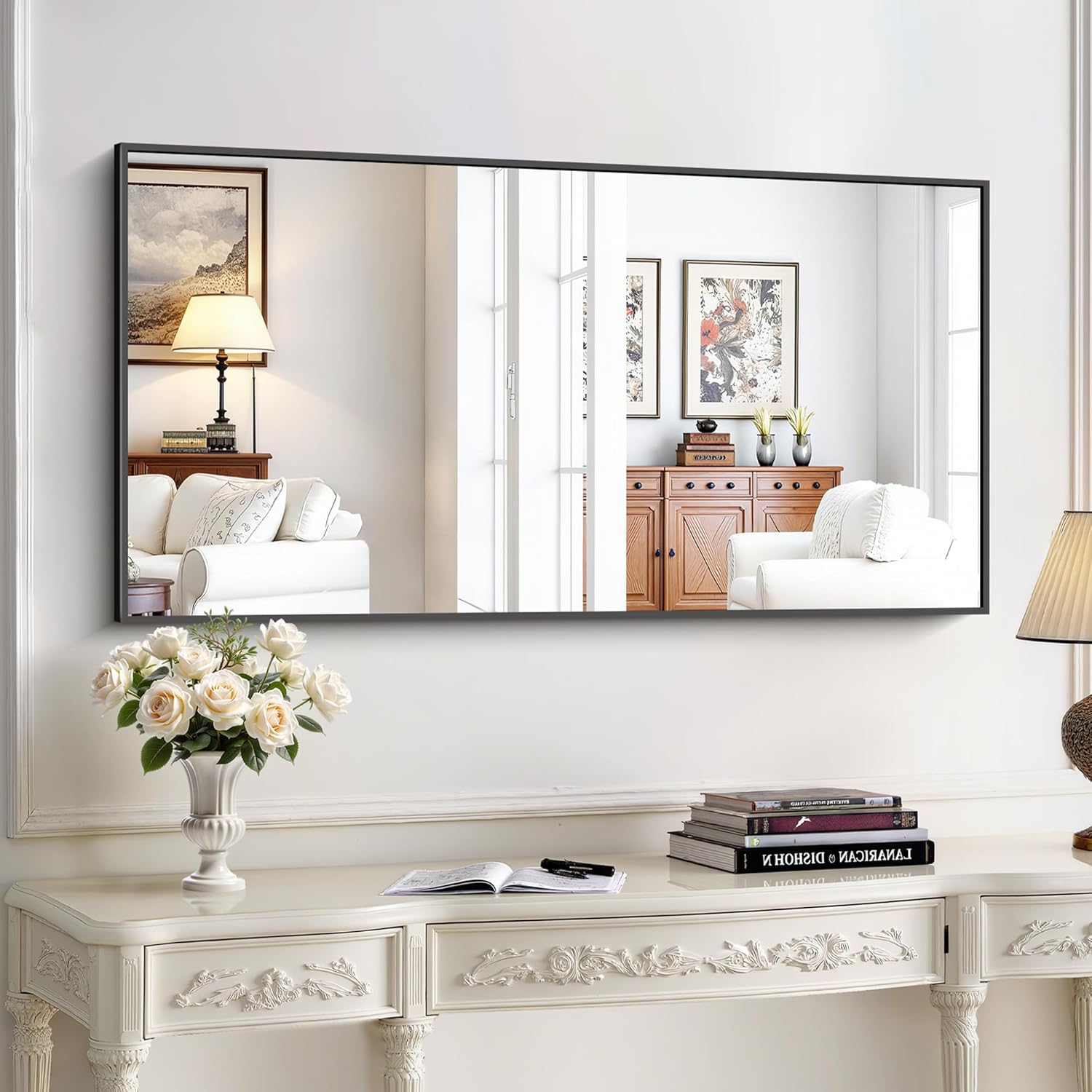 KOCUUY Black Bathroom Mirror 24x48 Inch Rectangle Mirror for Over Sink Modern Decorative Wall Mirror for Bedroom Living