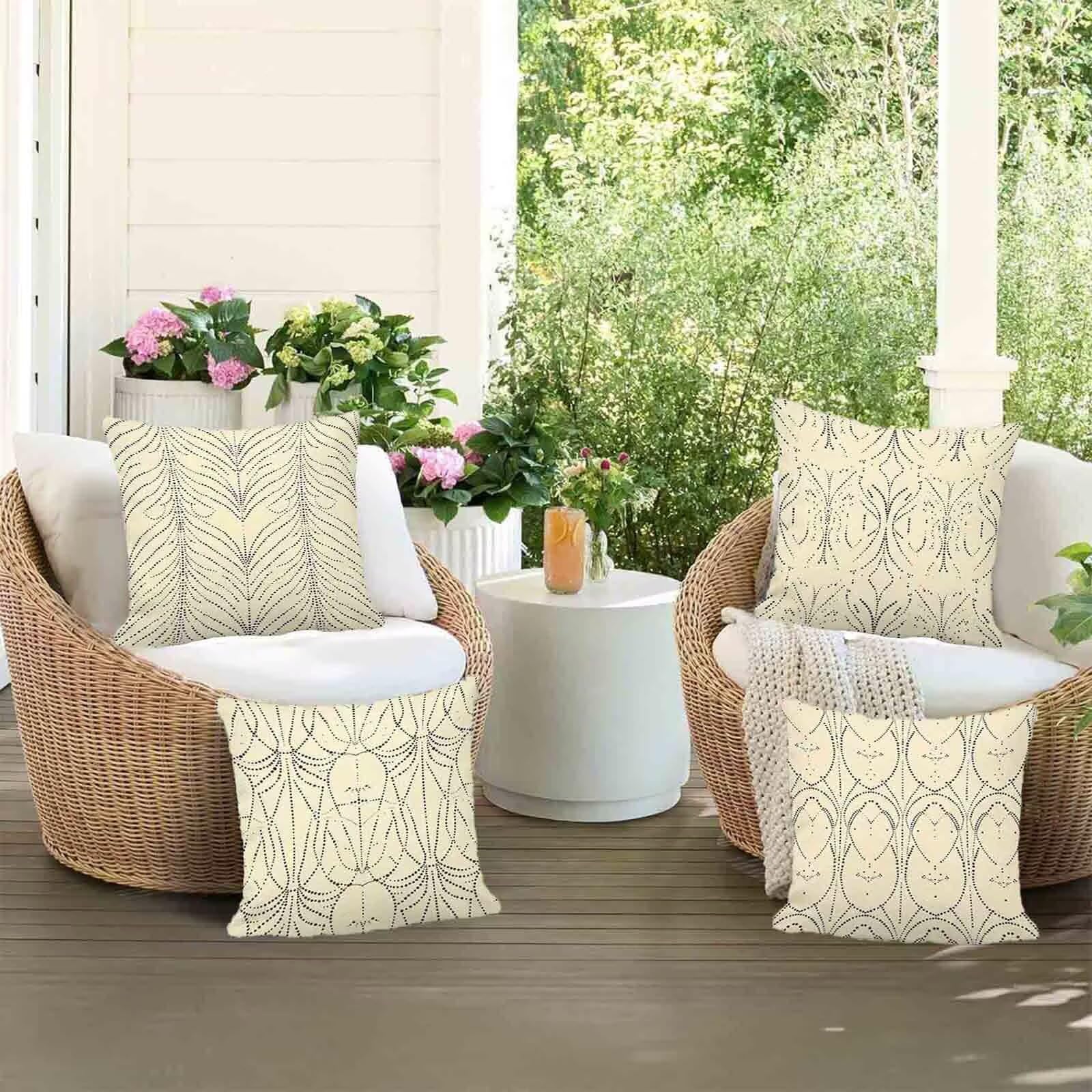 Bande Housse de Coussin 65x65CM Lot de 4, Housse Coussin Beige Taies d'Oreillers Double Face Impression Doux et Moelleux Taie Oreiller avec Fermeture Éclair Invisible pour Salon Chambre Lit -lsy2504PZ