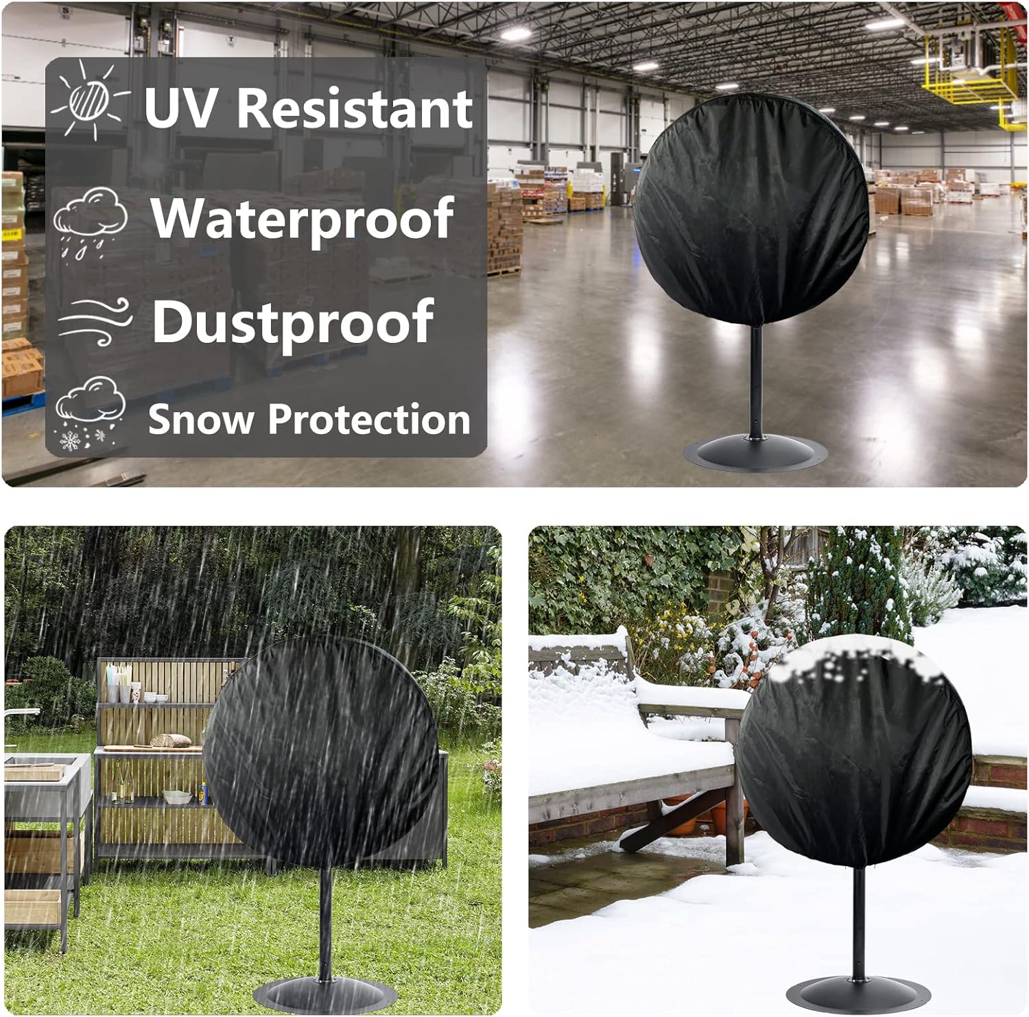 Bitubi Industrial Fan Cover, Waterproof Outdoor Covers, Compatible for 30 Inch Wall Mount and Pedestal Fans, Heavy Duty 600D Oxford Dustproof Cover, Black