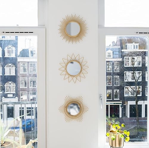 Miniatura 6 de kimisty Juego de 3 espejos Sunburst, espejo de pared dorado, espejo pequeño de 12 pulgadas, decoración de pared dorada, espejo Starburst, estrella
