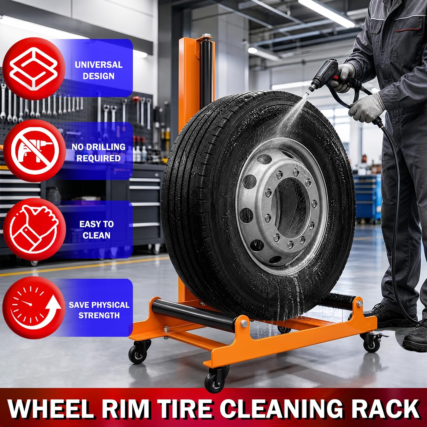 Rolling Wheel Detailing Stand, Portable Tire Cleaning and Polishing Roller image 2