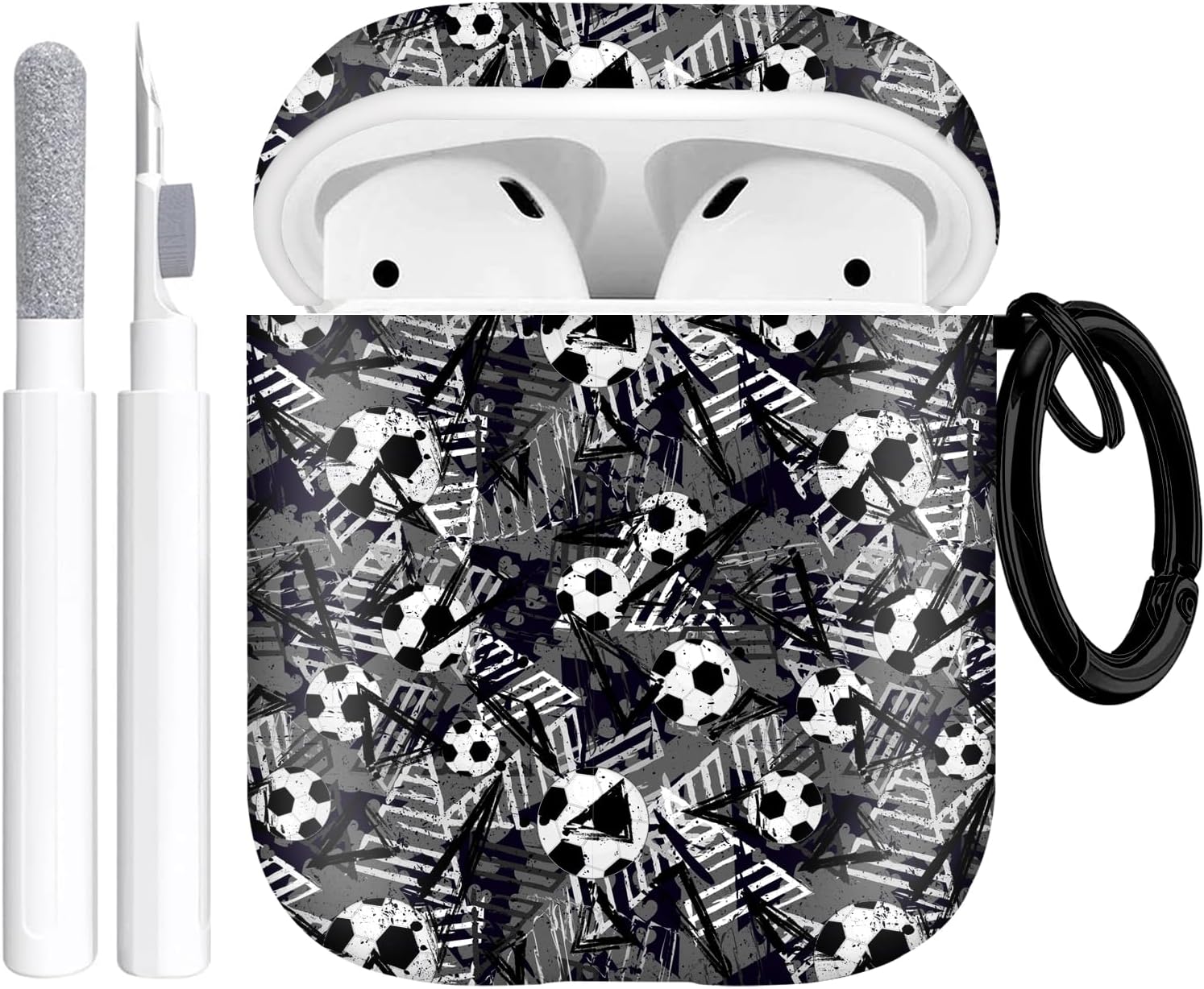 Gedicht for Airpods 2nd Generation Case, Cute Cool Football Pattern Protective TPU Soft Cases for Airpods Case 2nd/1st Gen, Shockproof for Airpods Case Men Women with Cleaner Kit & Keychain-Black