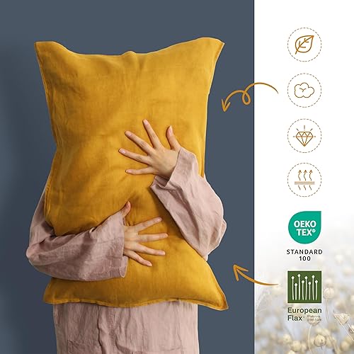 Miniatura 2 de Juego de 2 fundas de almohada de lino 100% lino natural francés, fundas de almohada de lino lavado que absorben la humedad, tamaño King (20 x 40
