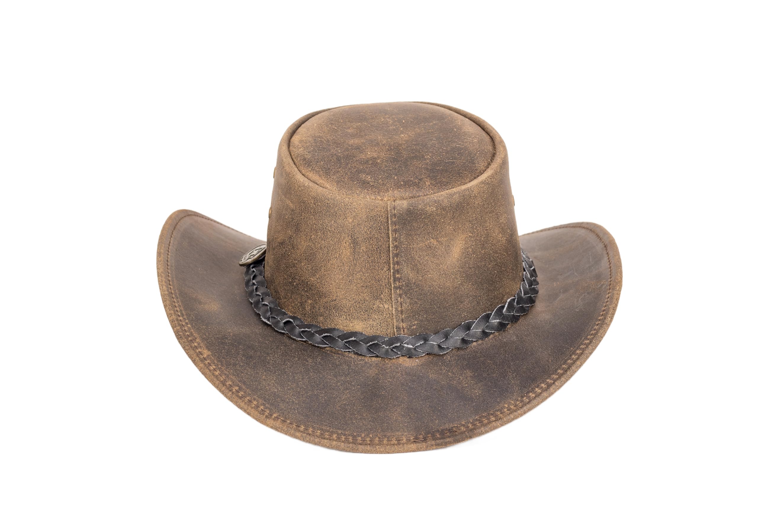 SCIPPIS Fleetwood – Westernhut aus Leder für Damen & Herren | Robuster Outdoorhut mit geflochtenem Lederhutband | Knautschbar, wetterfest & im Vintage-Used-Look