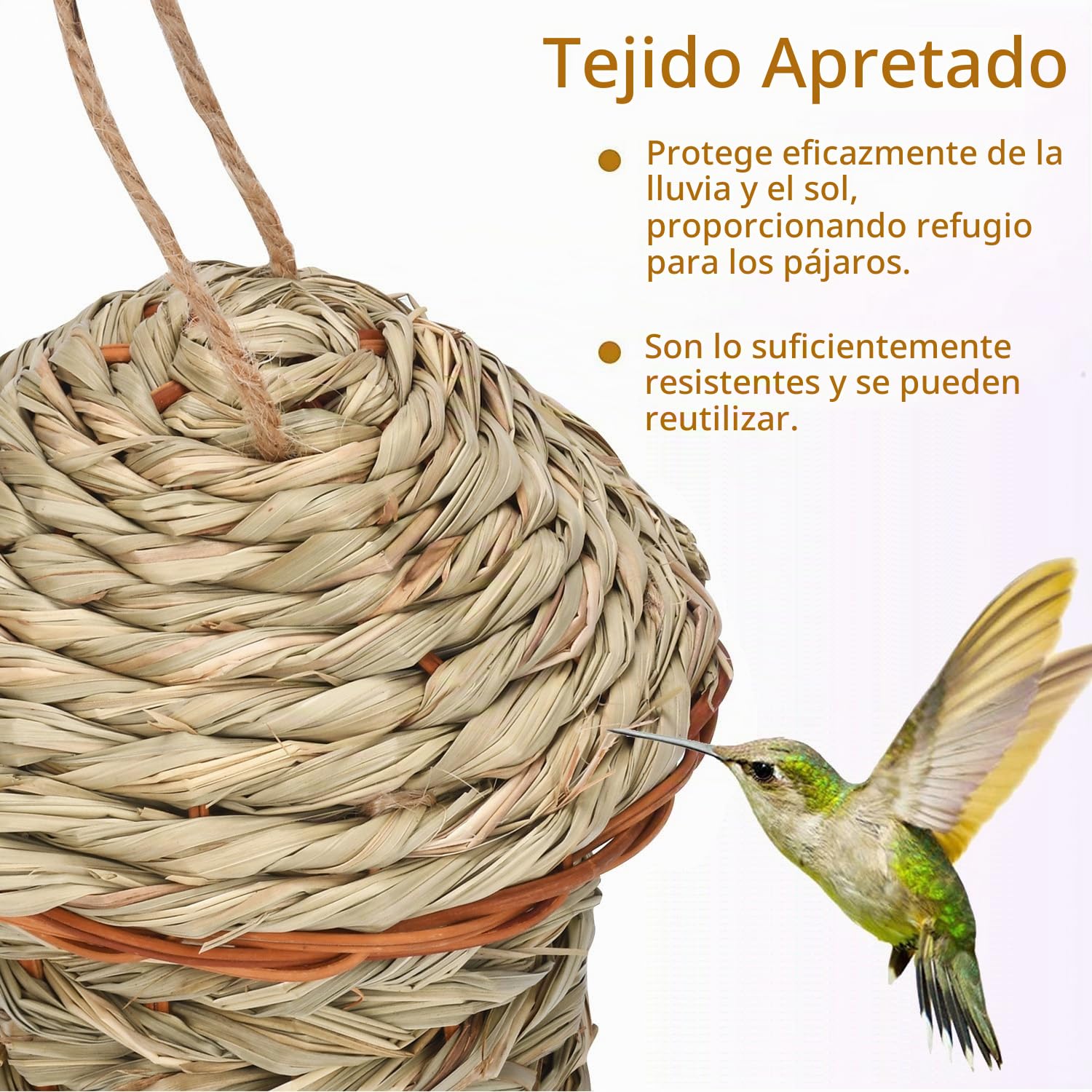 2 Piezas Nido Exterior Tejidas a Mano con Hierba, Casa Colgante para Pájaros Pequeños (Round)