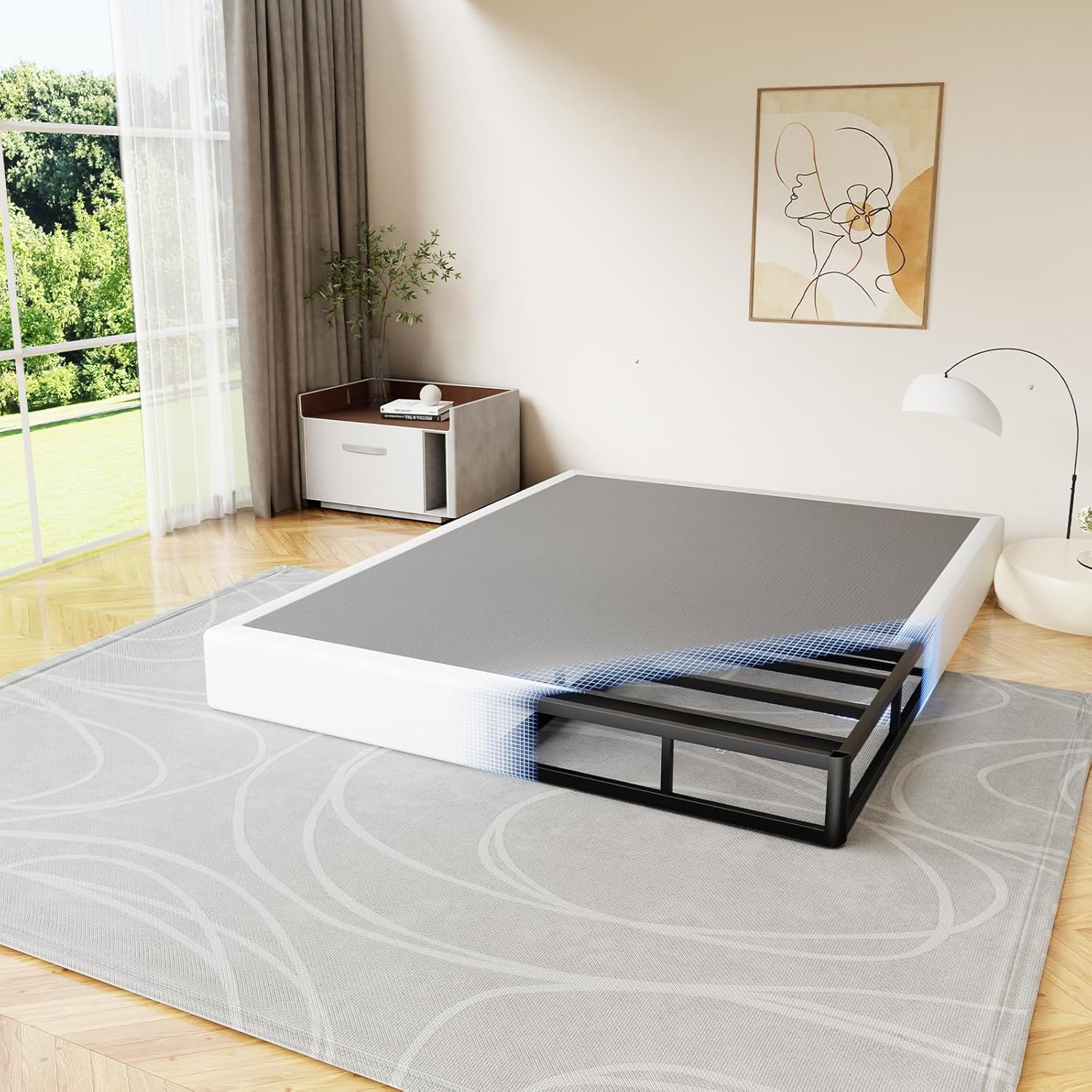 D&H FURNIMMT Full Size Box Spring 7 Inch, Heavy Duty Metal Box Spring Bed Base with Fabric Cover, Mattress Foundation, Easy Assembly, Noise Free?Full?