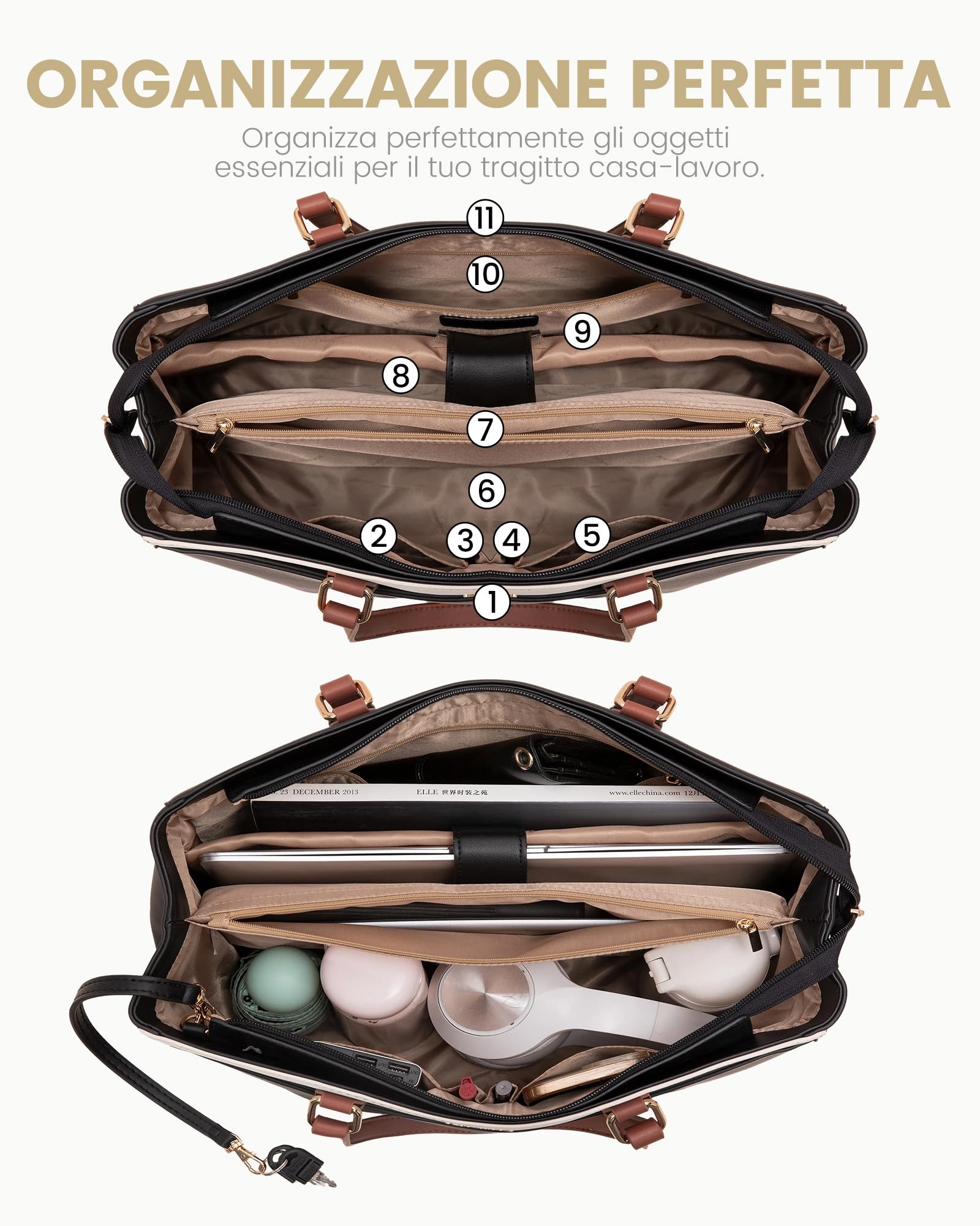 LOVEVOOK Borsa Donna Grande, PU Pelle Borse da Lavoro Università Tote Bag porta PC, Elegante Borsa Tracolla per Ufficio University Docente Scuola