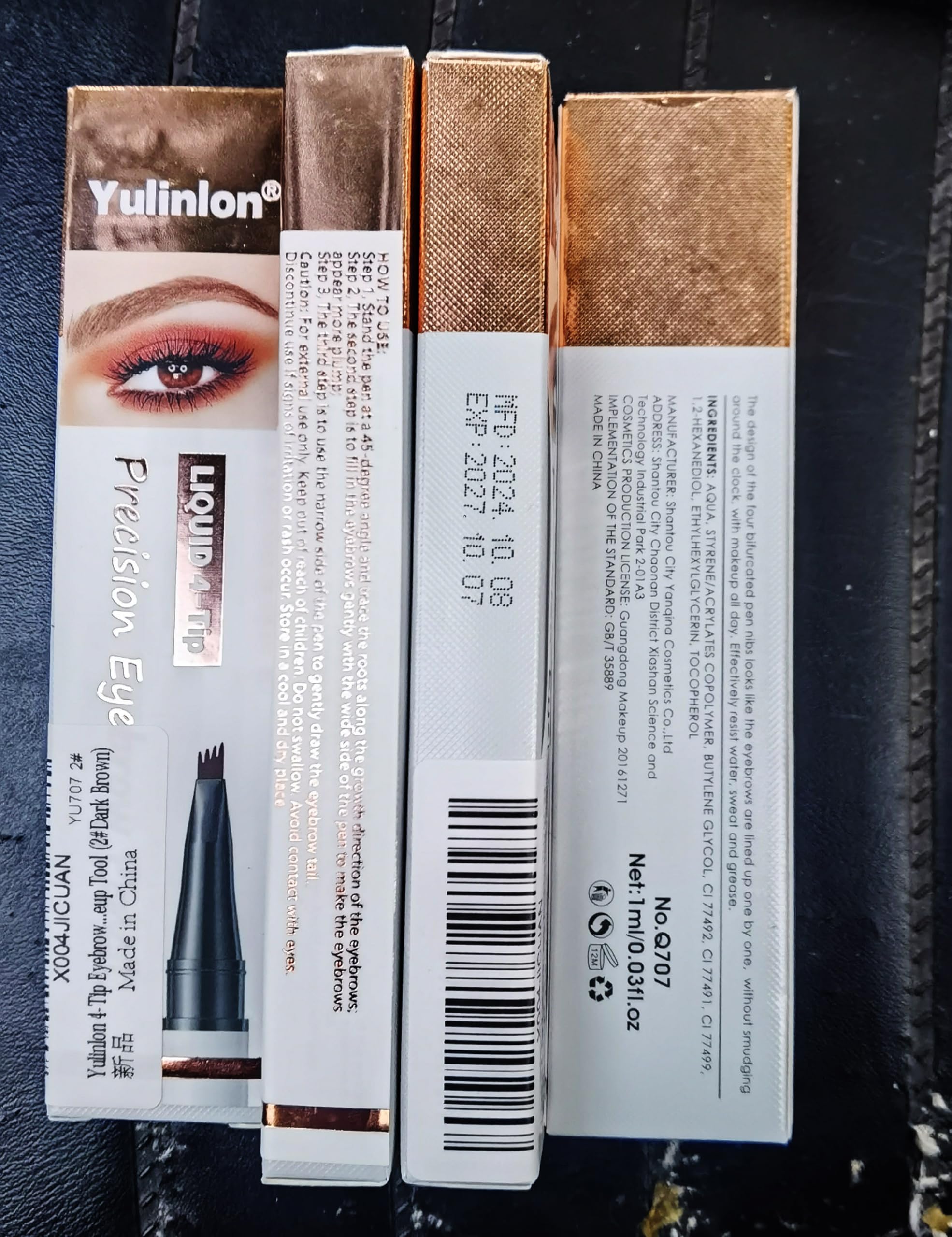 Yulinlon Matita per sopracciglia a 4 punte, 6 colori, resistente all'acqua e di lunga durata, strumento per il trucco professionale, 1# marrone chiaro