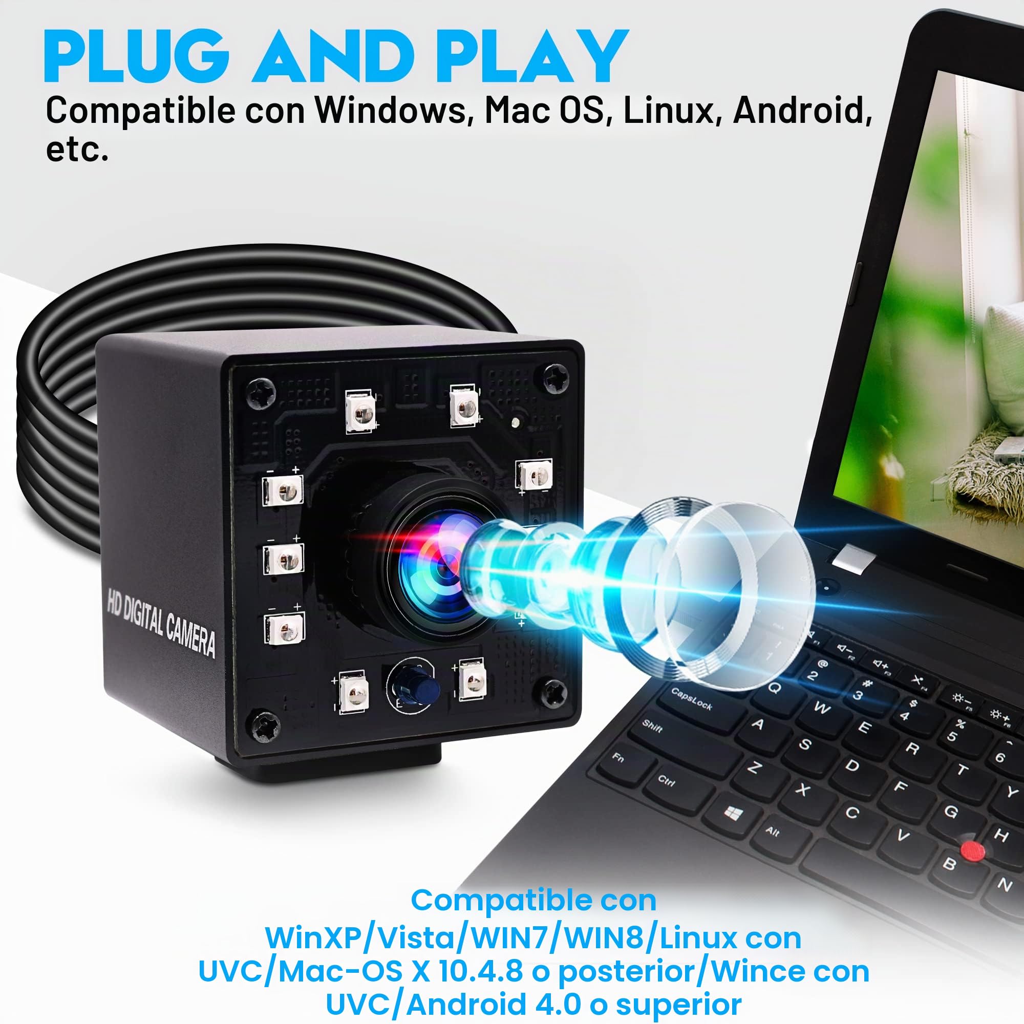 ELP Cámara USB 1080P gran angular 170 grados ojo de pez webcam Full HD visión nocturna infrarroja PC 100 fps / 60 fps Video Web Cam con IR Cut
