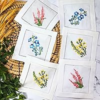 HCRAFT Embroidered White Cocktail Napkins Set of 6 - Hyacinth Bulbs Design, 6x6 Inch Ladder Hemstitch for Christmas Parties & Holidays