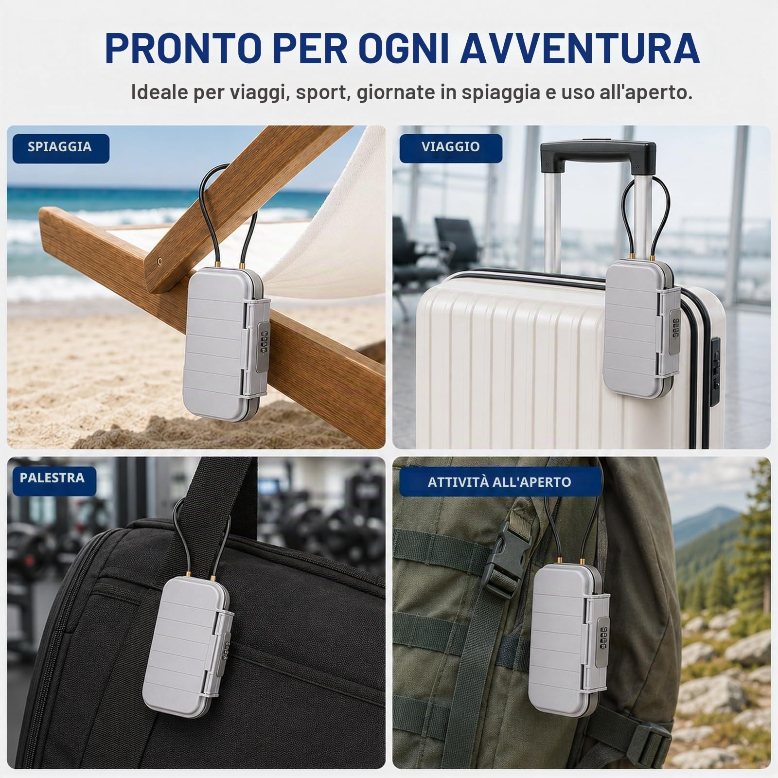 GOOGO Cassetta sicurezza portatile da spiaggia con combinazione, impermeabile antifurto, mini cassaforte viaggio per piccoli valori, piscina, camping e palestra (grigio)