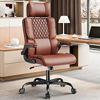 Sytas Ergonomic Executive Chair Brown PU Leather High-Back Desk Chair Adjustable Headrest 135° Recline Home Office Swivel Task Chair