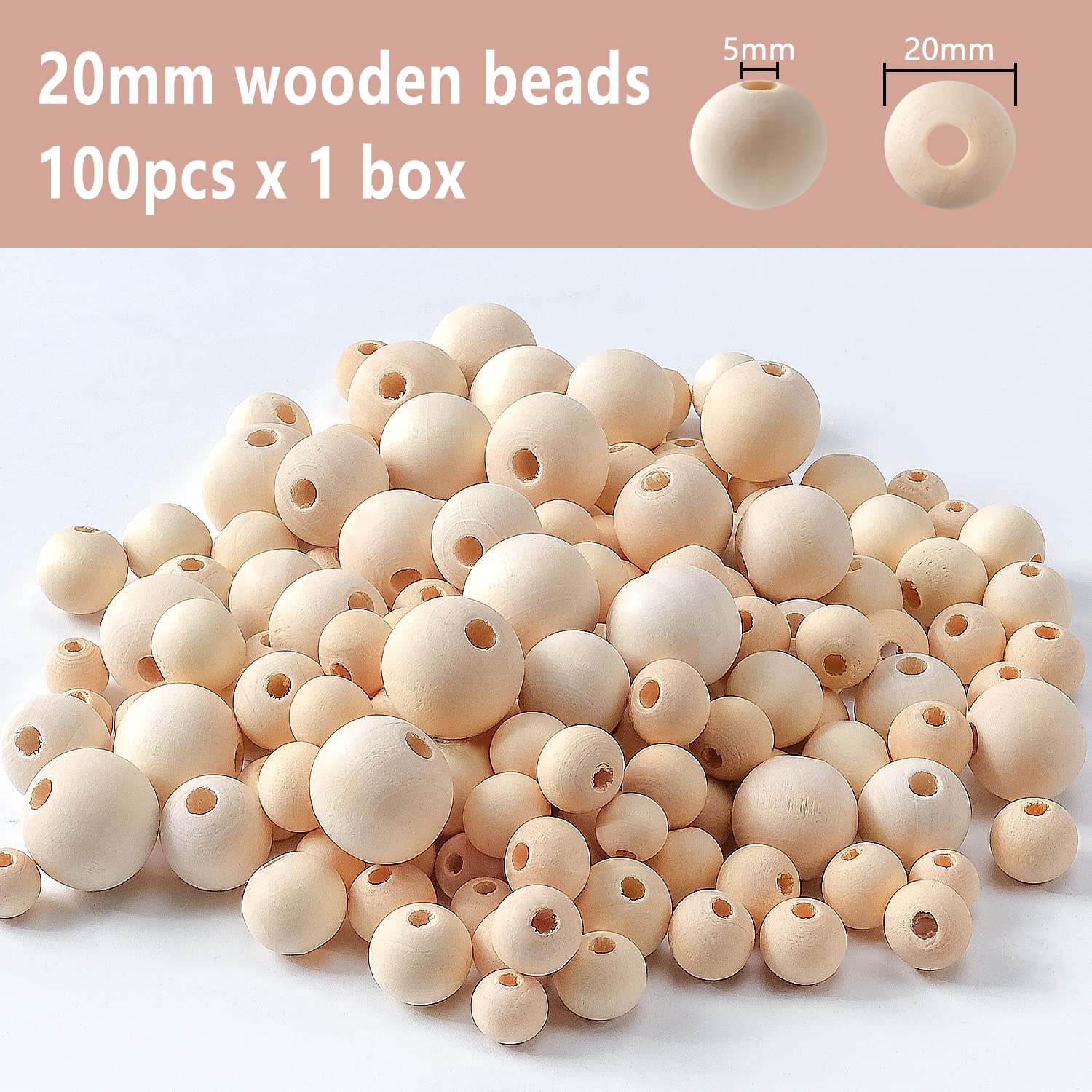 Lot De 100 Perles Rondes En Bois Brut De 20 Mm Pour Travaux Manuels