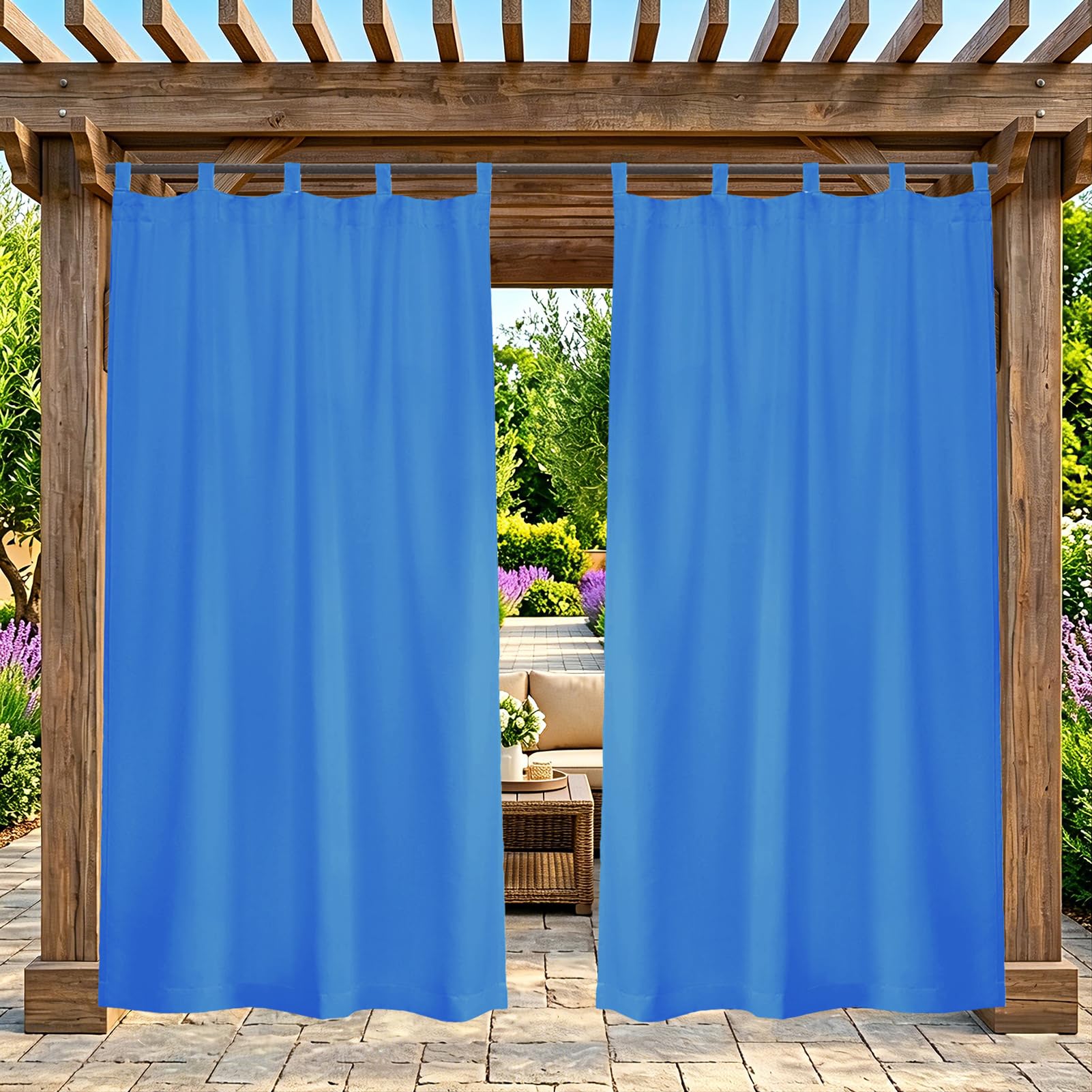 ZELVANO Outdoor Curtains Waterproof, 1 Panel Blackout Thermal Drapes Windproof Privacy for Garden Gazebo Pergola Patio, Weatherproof Fabric - W 140" x L 102"